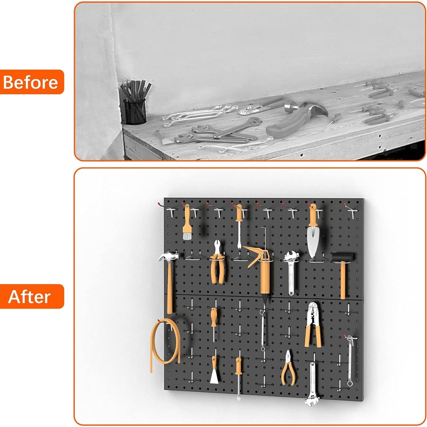 Organizador de Pared de Metal TORACK 61x61 cm 70 Ganchos Negro