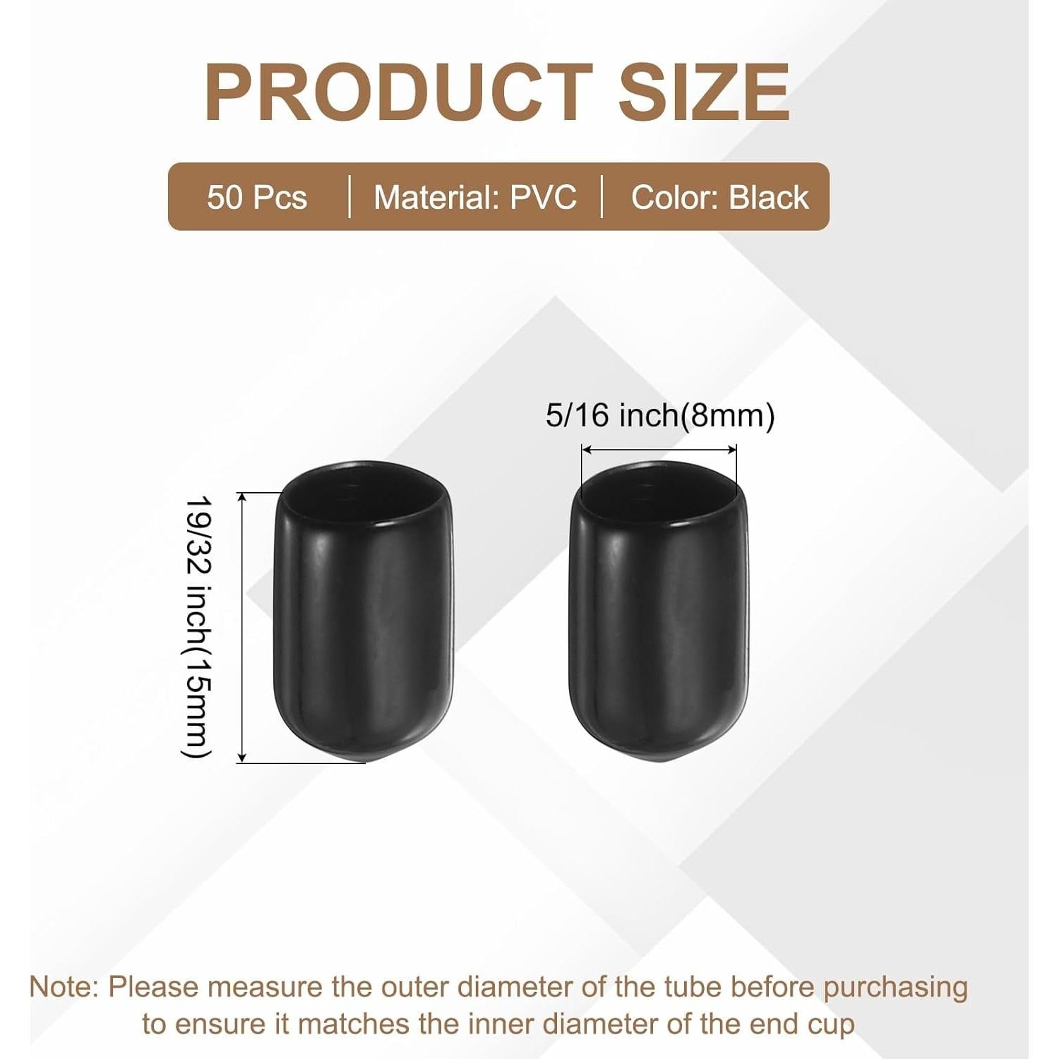 50 Tapones de Goma para Ganchos de Tablero uxcell 8mm Negro