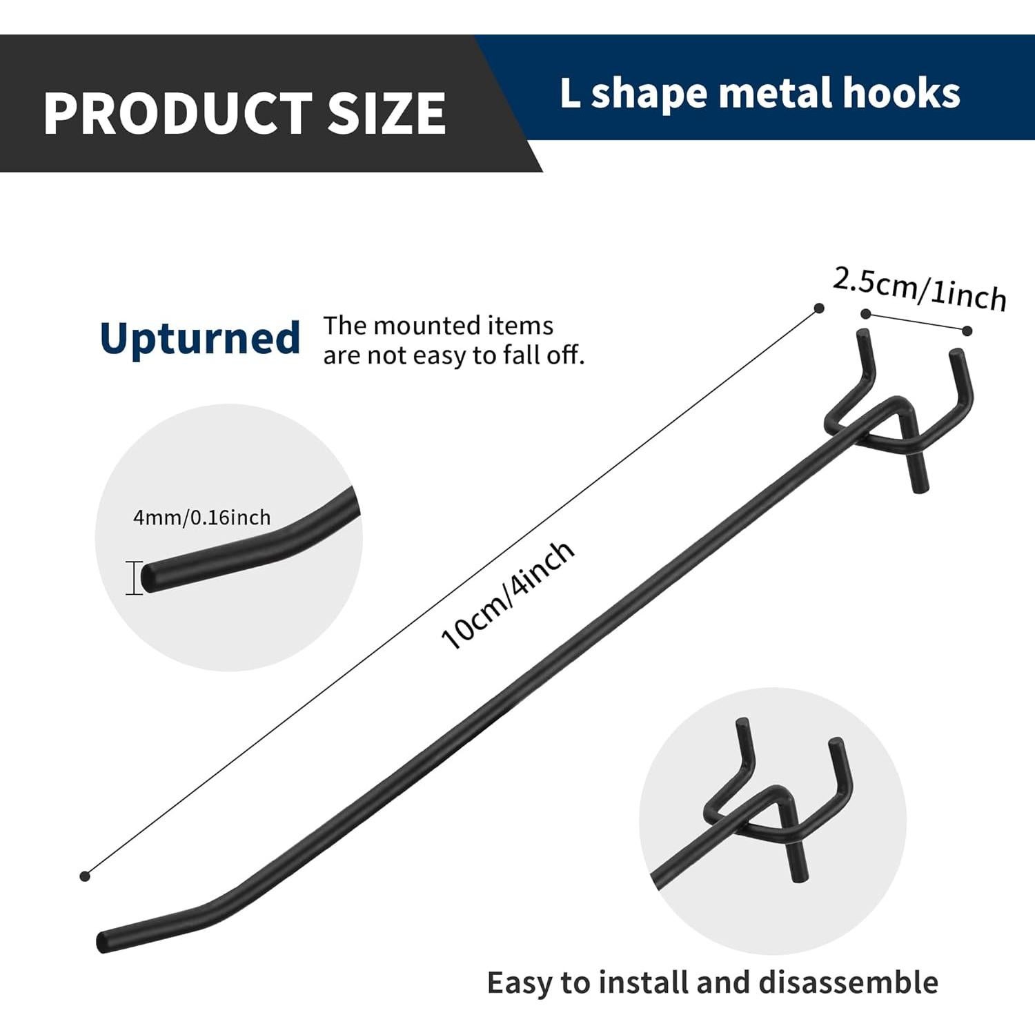 80 Ganchos de Metal Negro para Tablero de Clavos KEJJNYER 10 cm