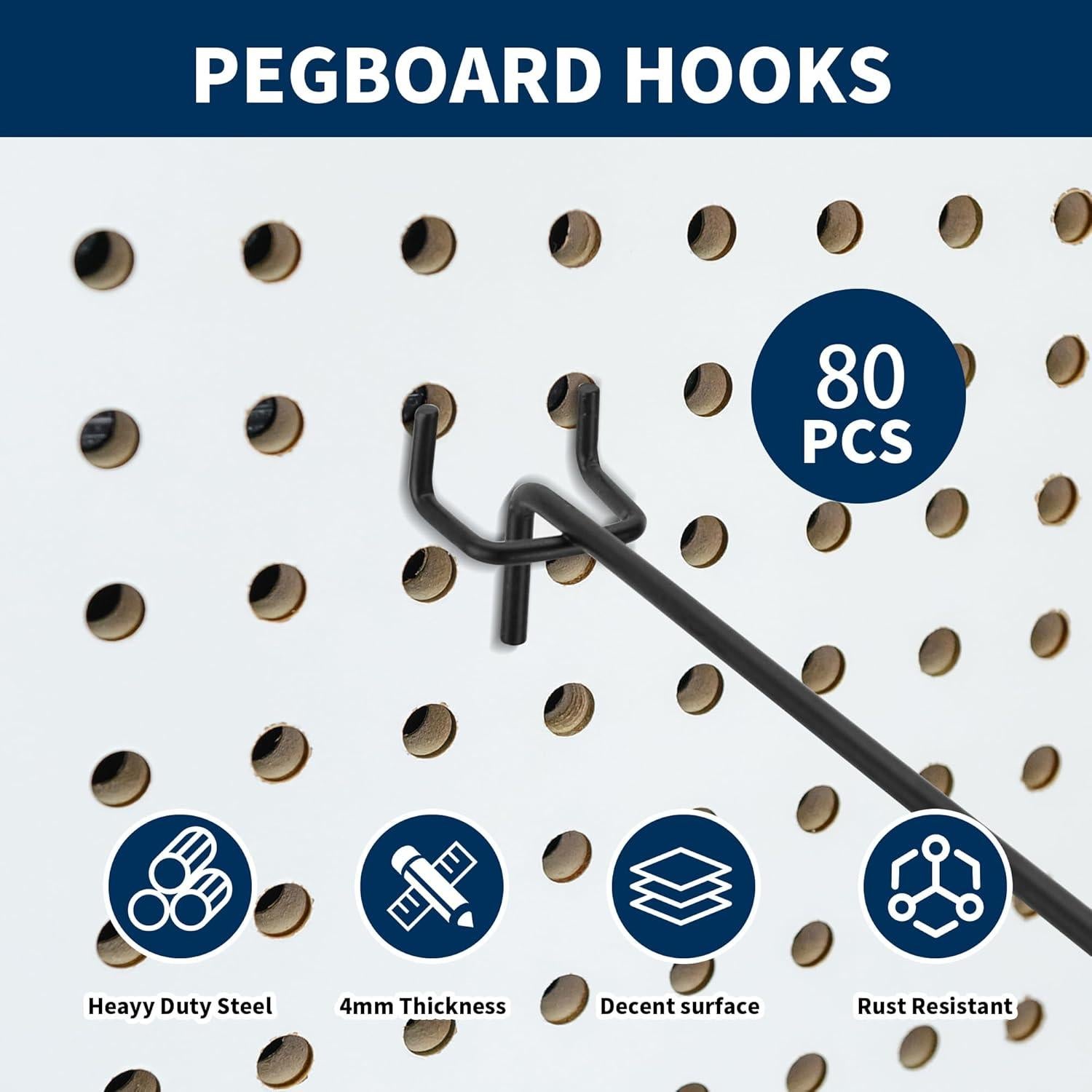 80 Ganchos de Metal Negro para Tablero de Clavos KEJJNYER 10 cm