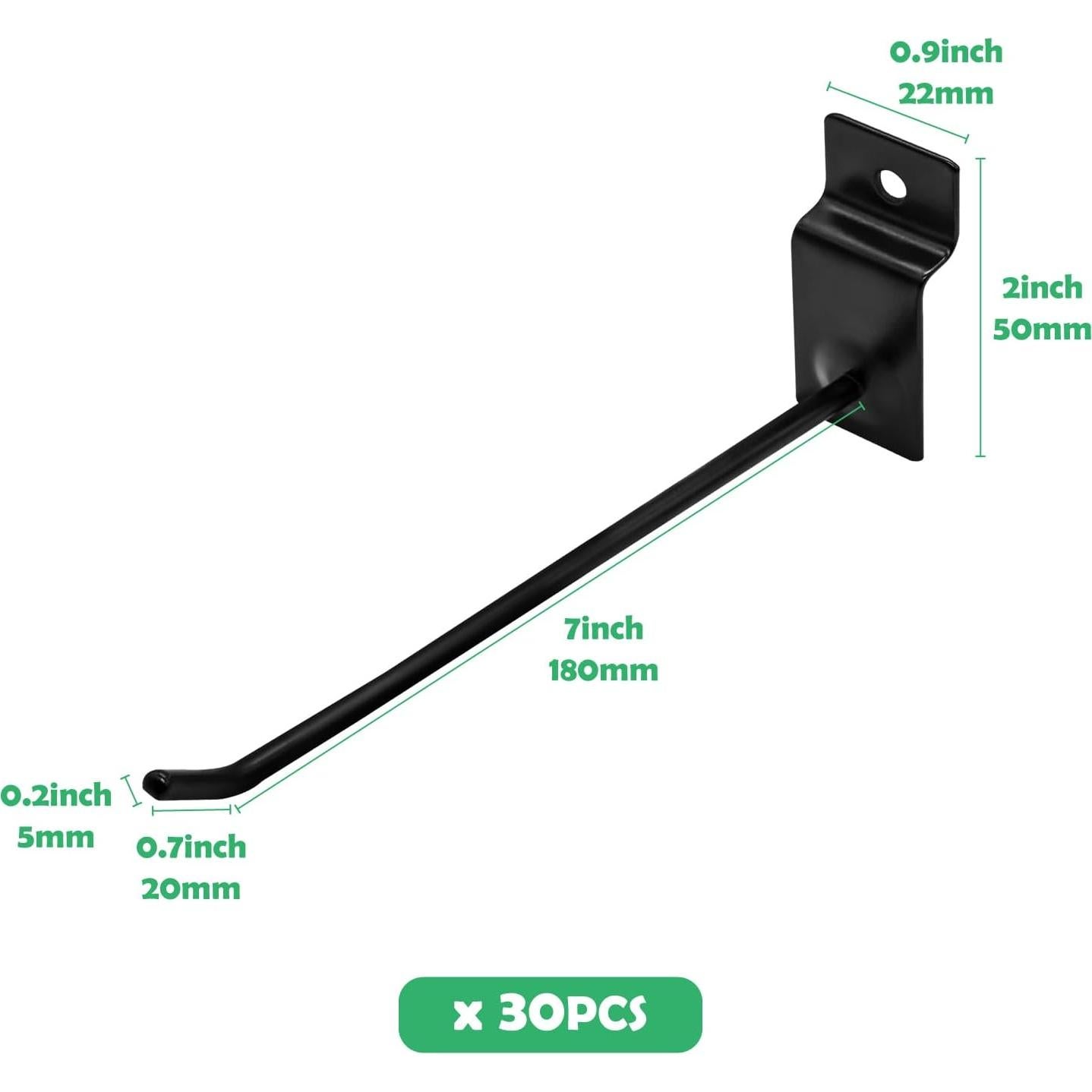 30 Ganchos Slatwall 20cm Yauhar Negro Acero Inoxidable