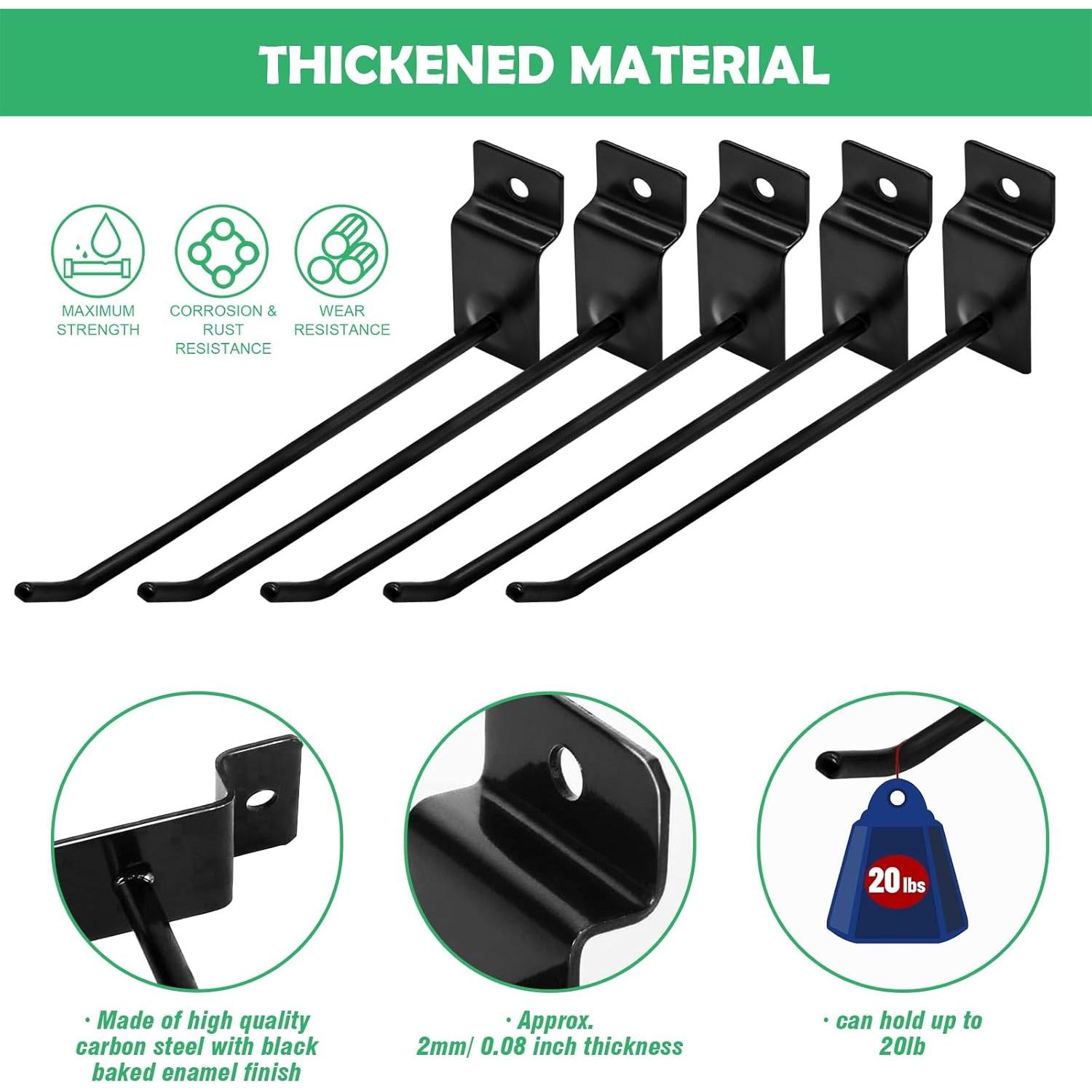 30 Ganchos Slatwall 20cm Yauhar Negro Acero Inoxidable