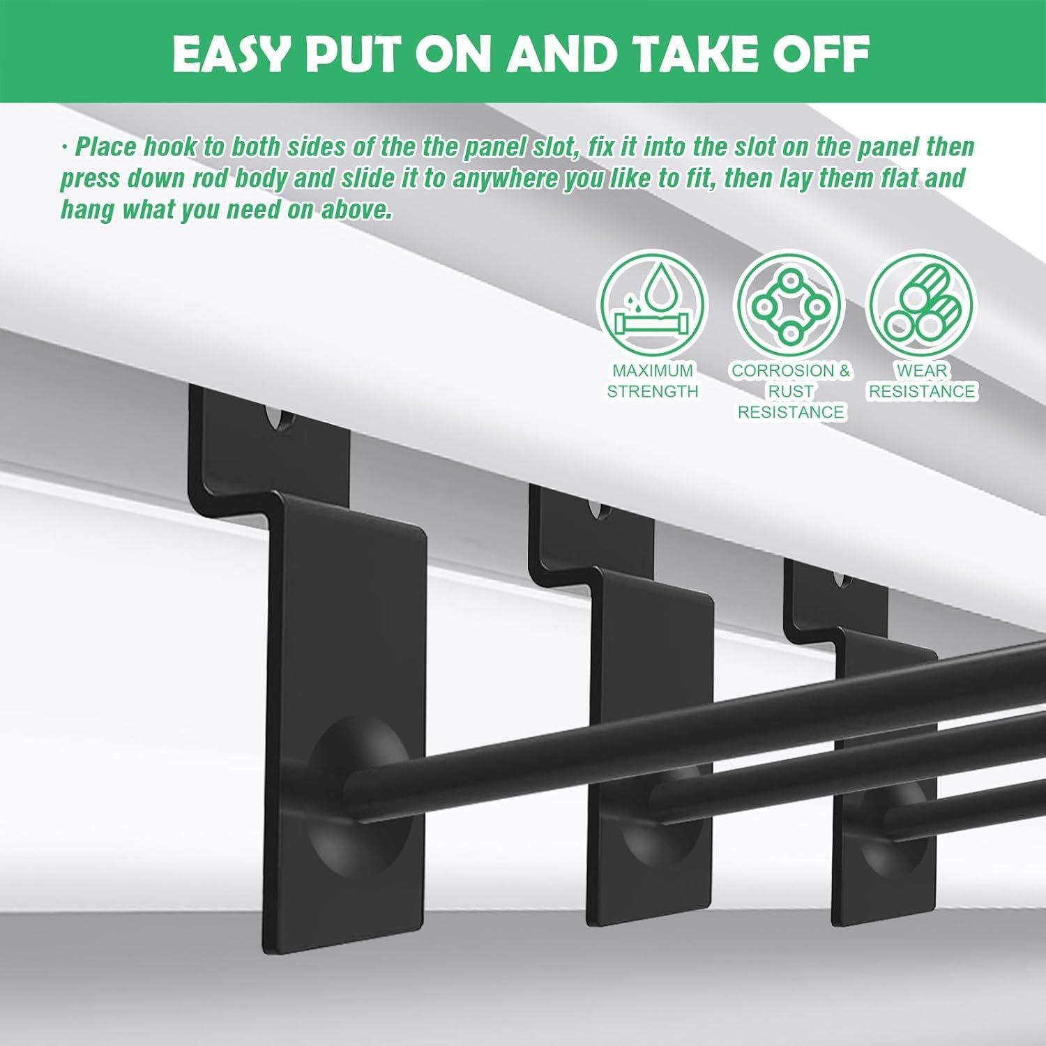 30 Ganchos Slatwall 20cm Yauhar Negro Acero Inoxidable