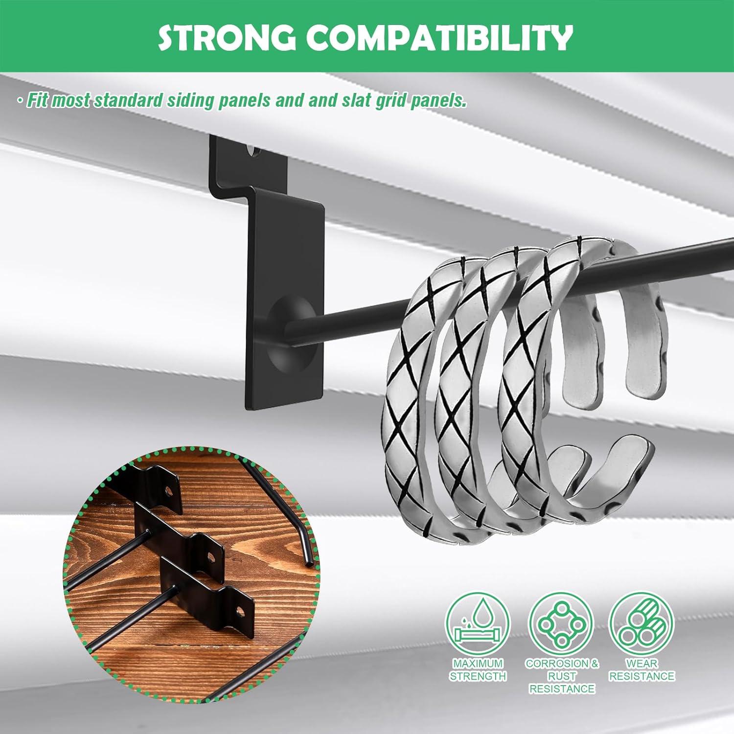 30 Ganchos Slatwall 20cm Yauhar Negro Acero Inoxidable