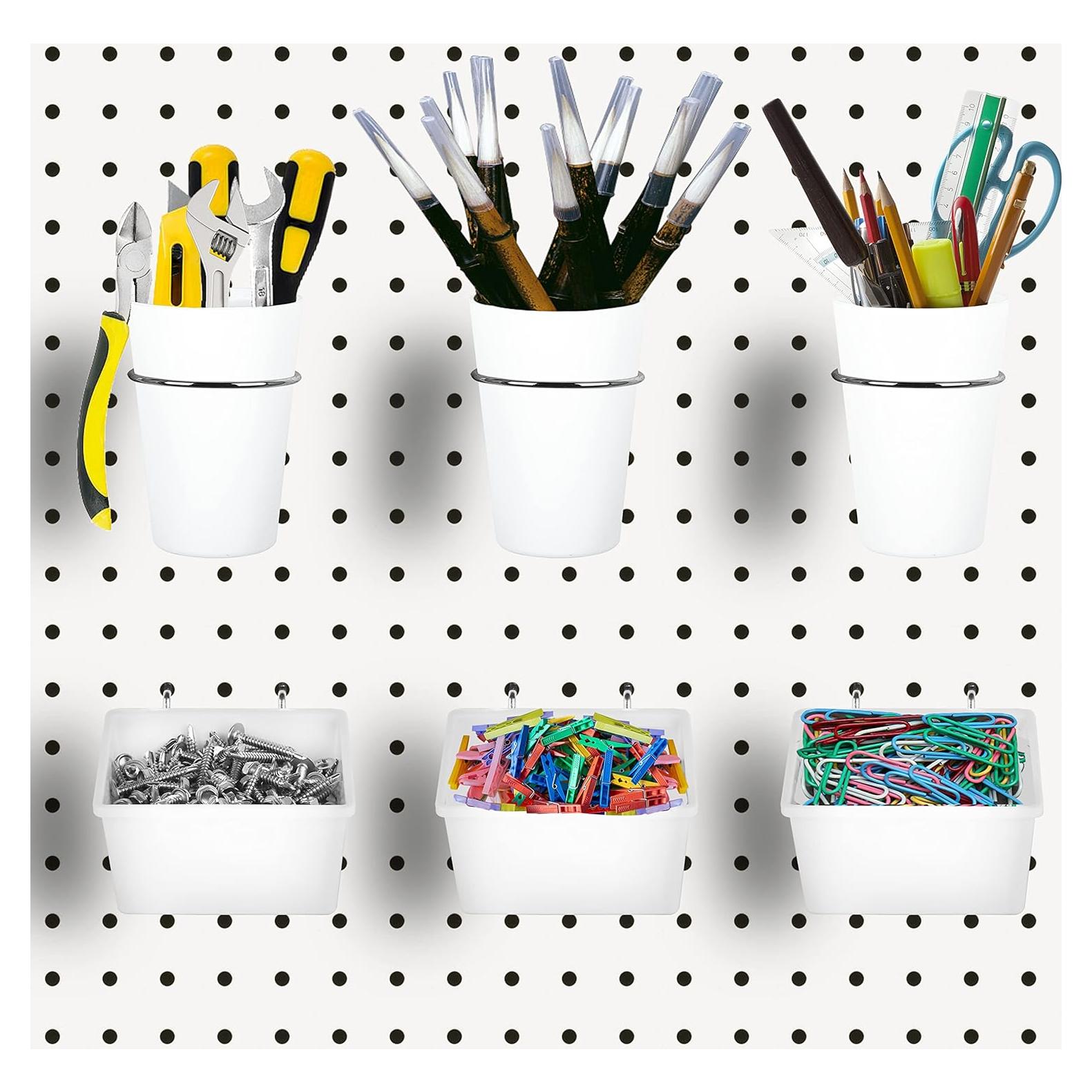 Juego de 6 Tazas y Contenedores de Pegboard Kuhome Blanco