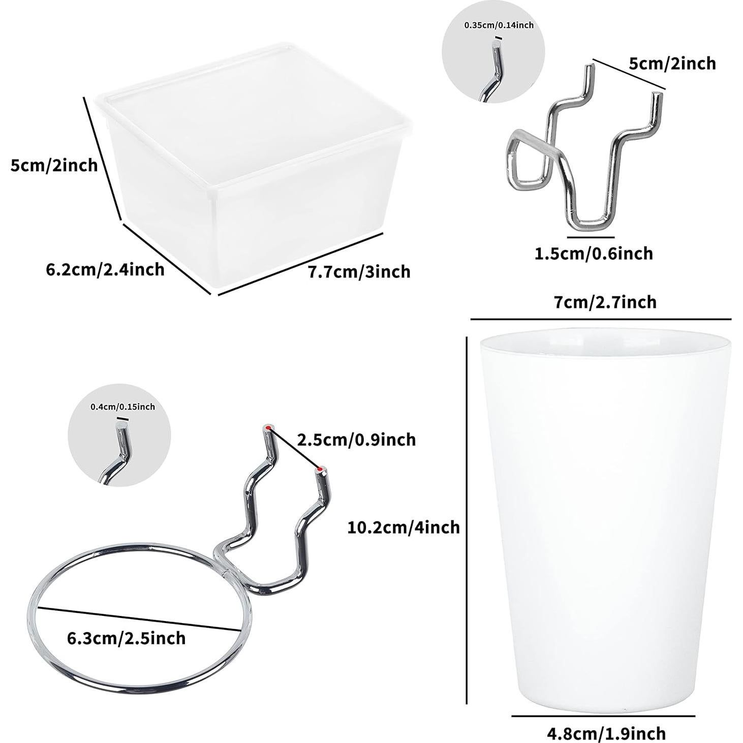 Juego de 6 Tazas y Contenedores de Pegboard Kuhome Blanco
