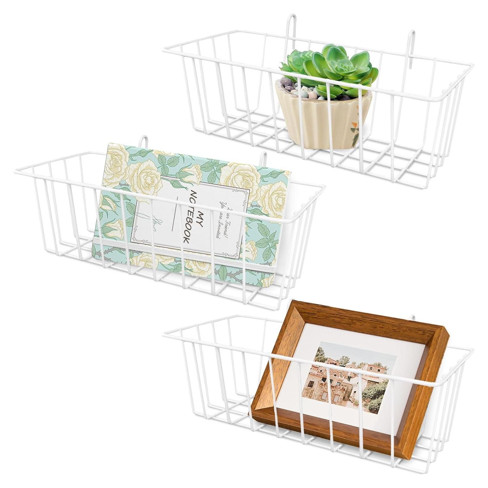 Paquete de 3 Cestas de Alambre Gddochn Blancas 23x10x8 cm