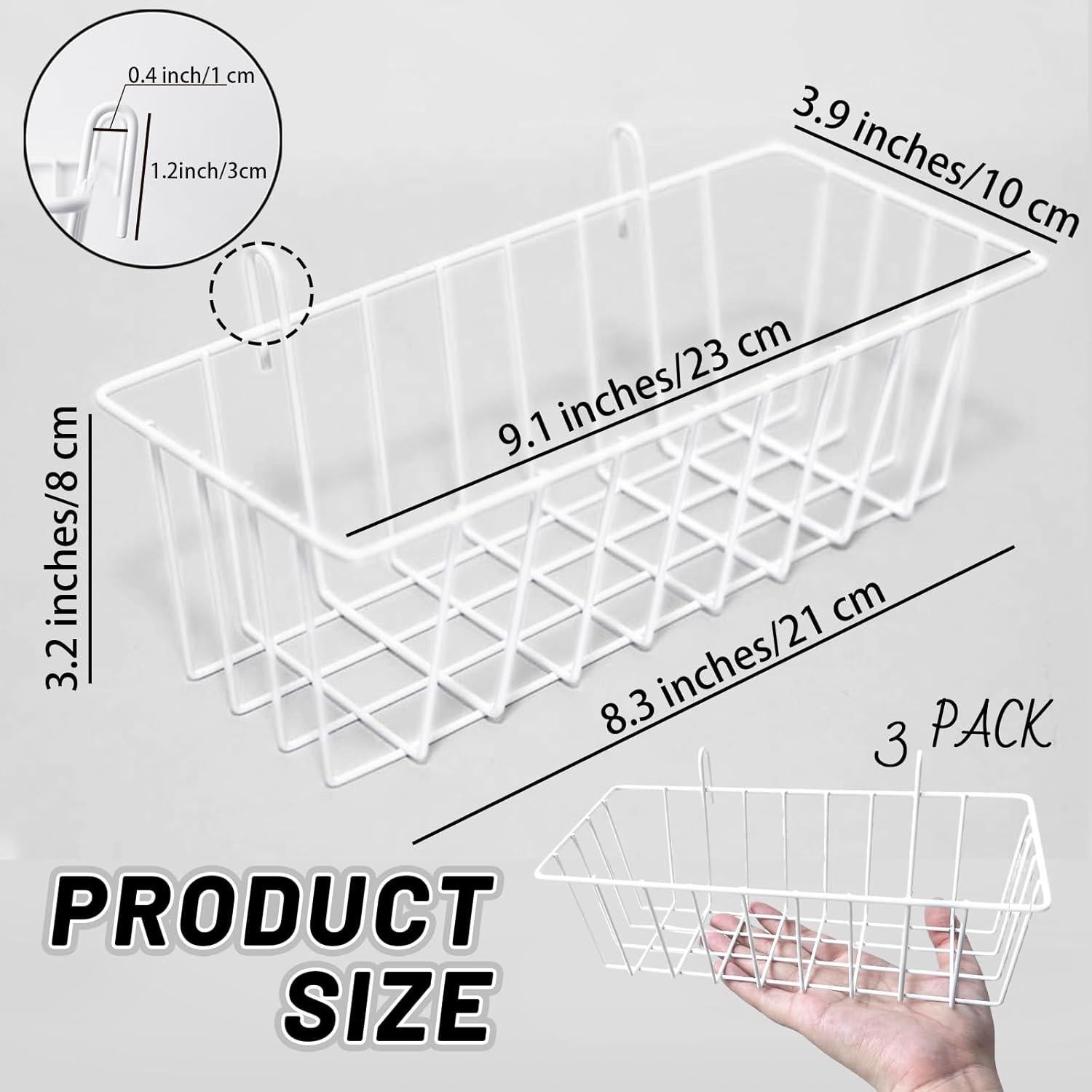 Paquete de 3 Cestas de Alambre Gddochn Blancas 23x10x8 cm