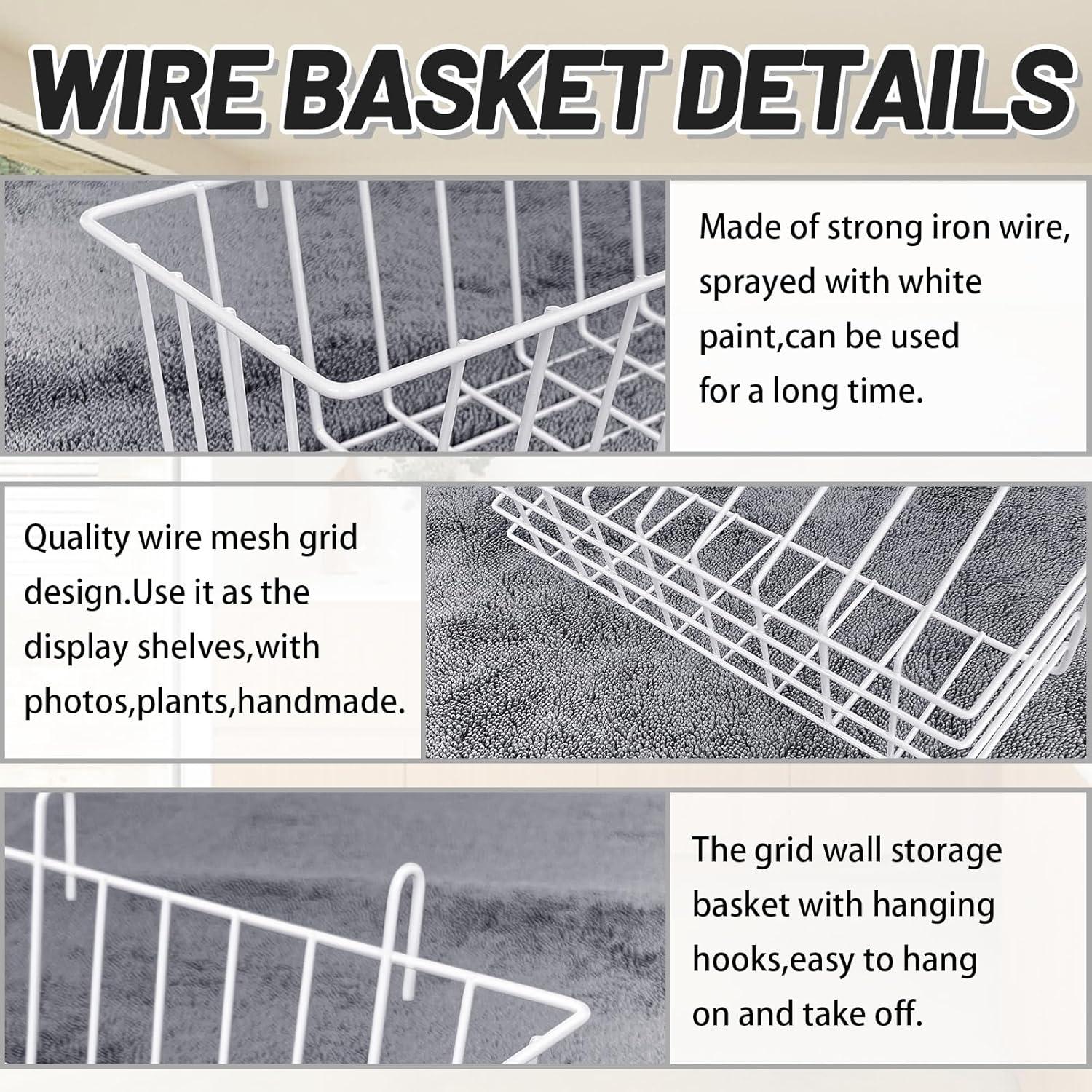 Paquete de 3 Cestas de Alambre Gddochn Blancas 23x10x8 cm