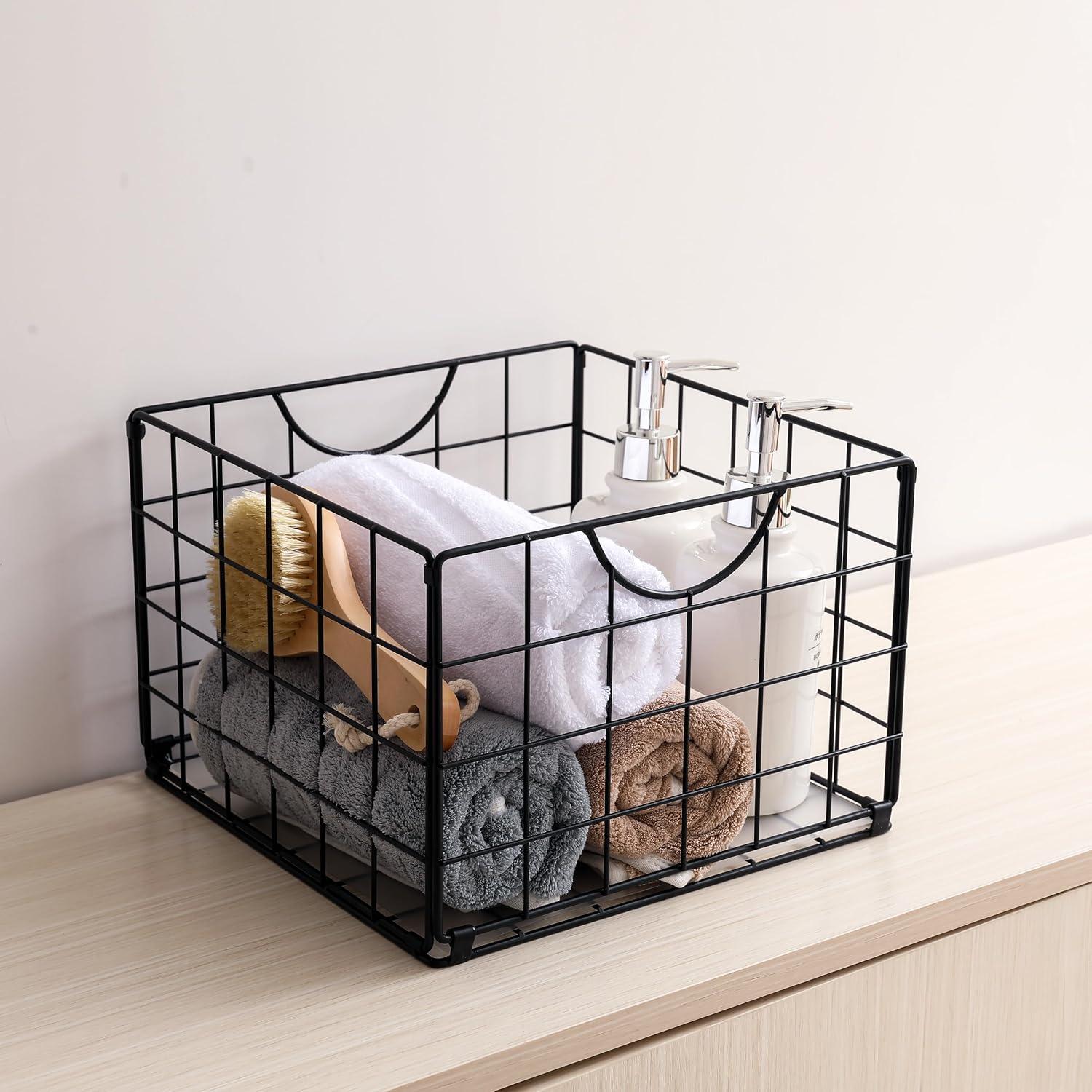 Juego de 4 cestas de alambre DINGTAI 26.67cm plegables - Negro