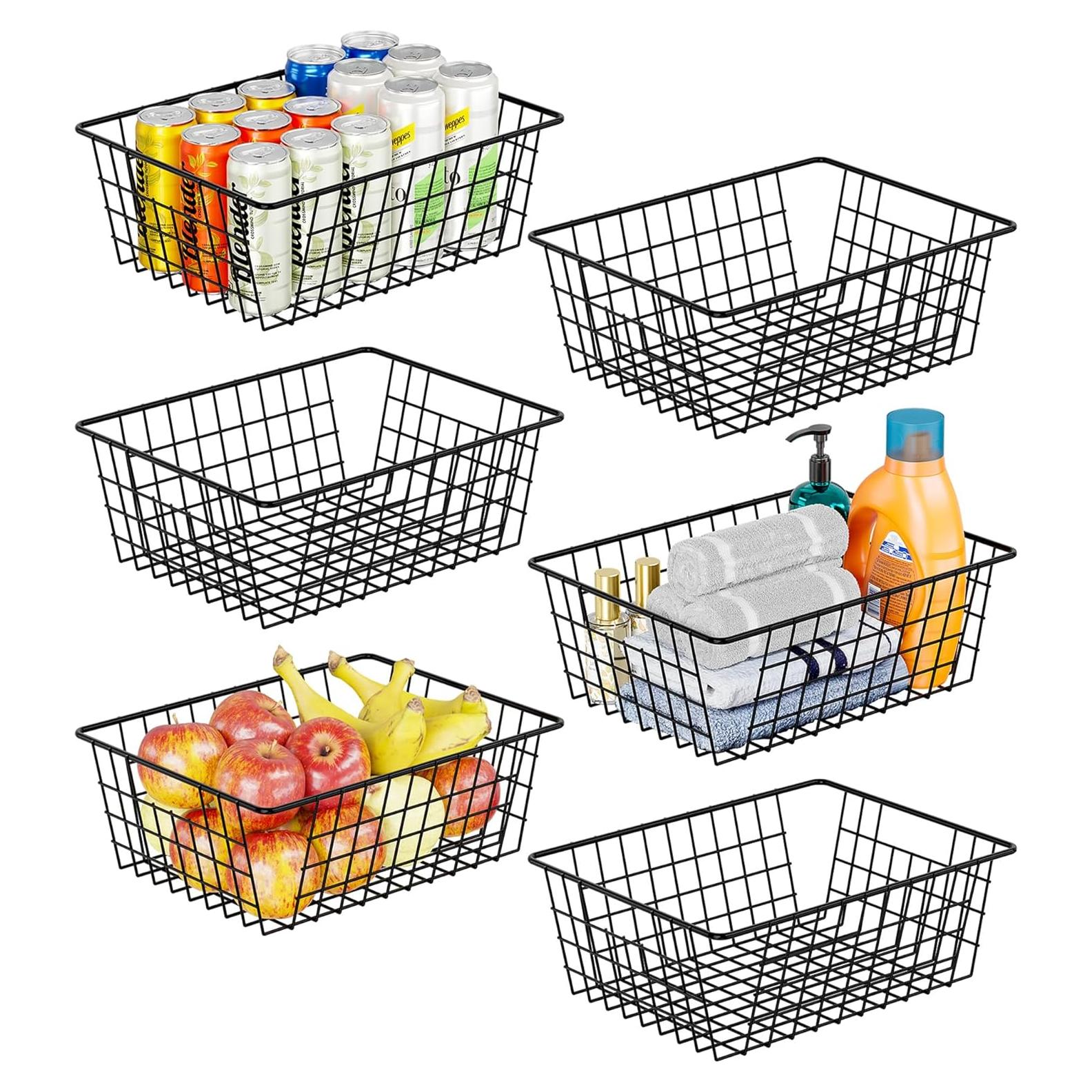 Cesta de Alambre Utilitaria SUFAUY - 6 Paquete Negro 30x39x13cm