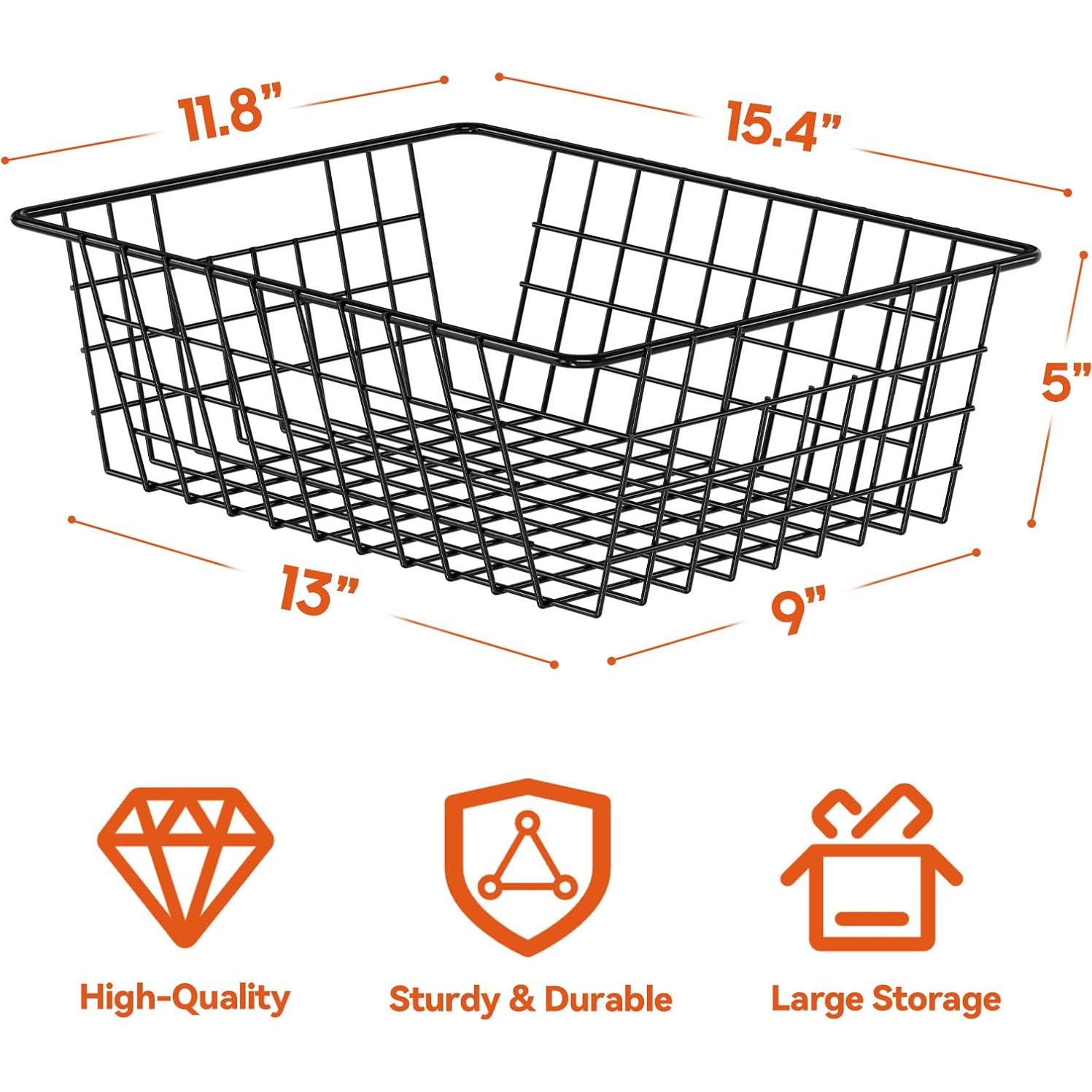 Cesta de Alambre Utilitaria SUFAUY - 6 Paquete Negro 30x39x13cm