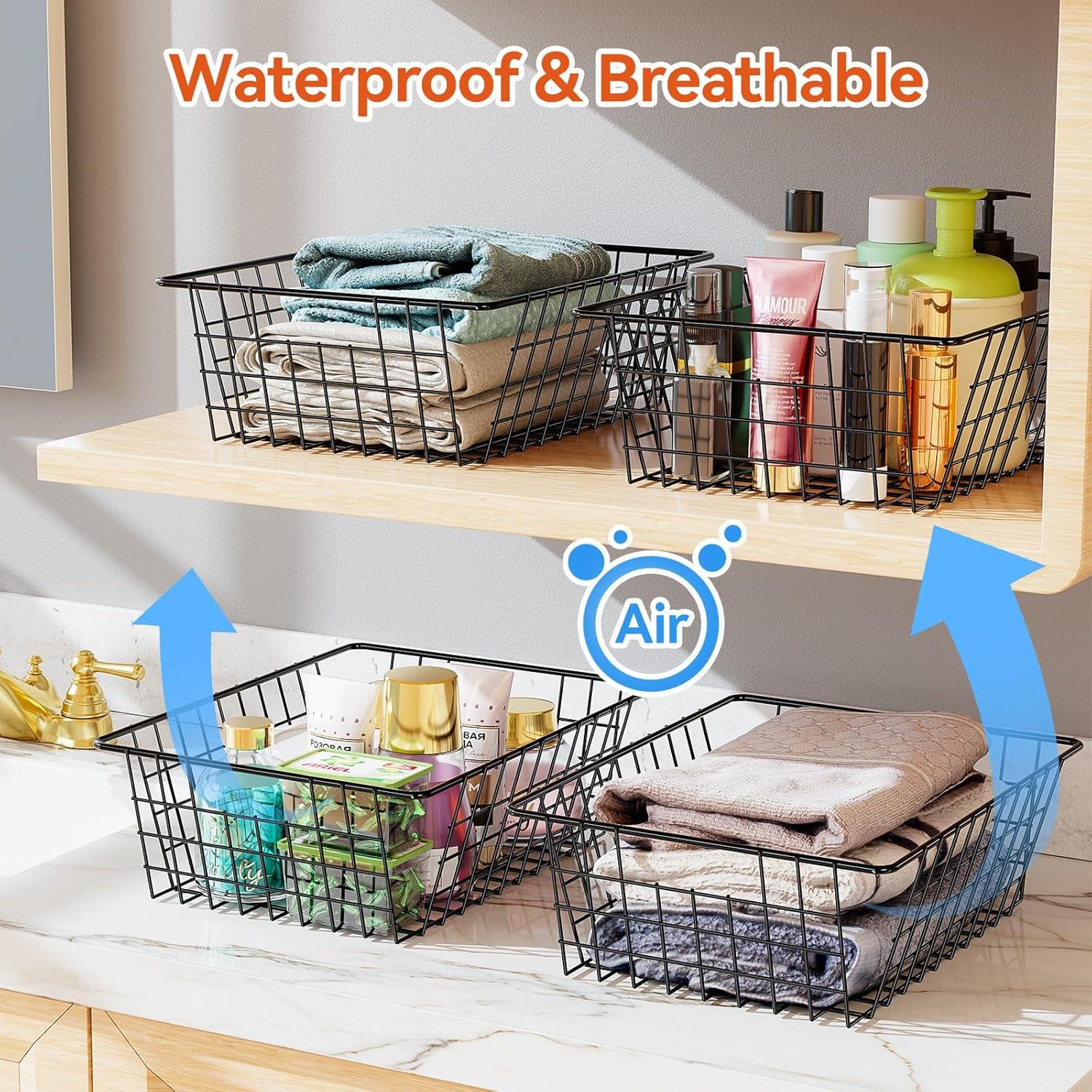 Cesta de Alambre Utilitaria SUFAUY - 6 Paquete Negro 30x39x13cm