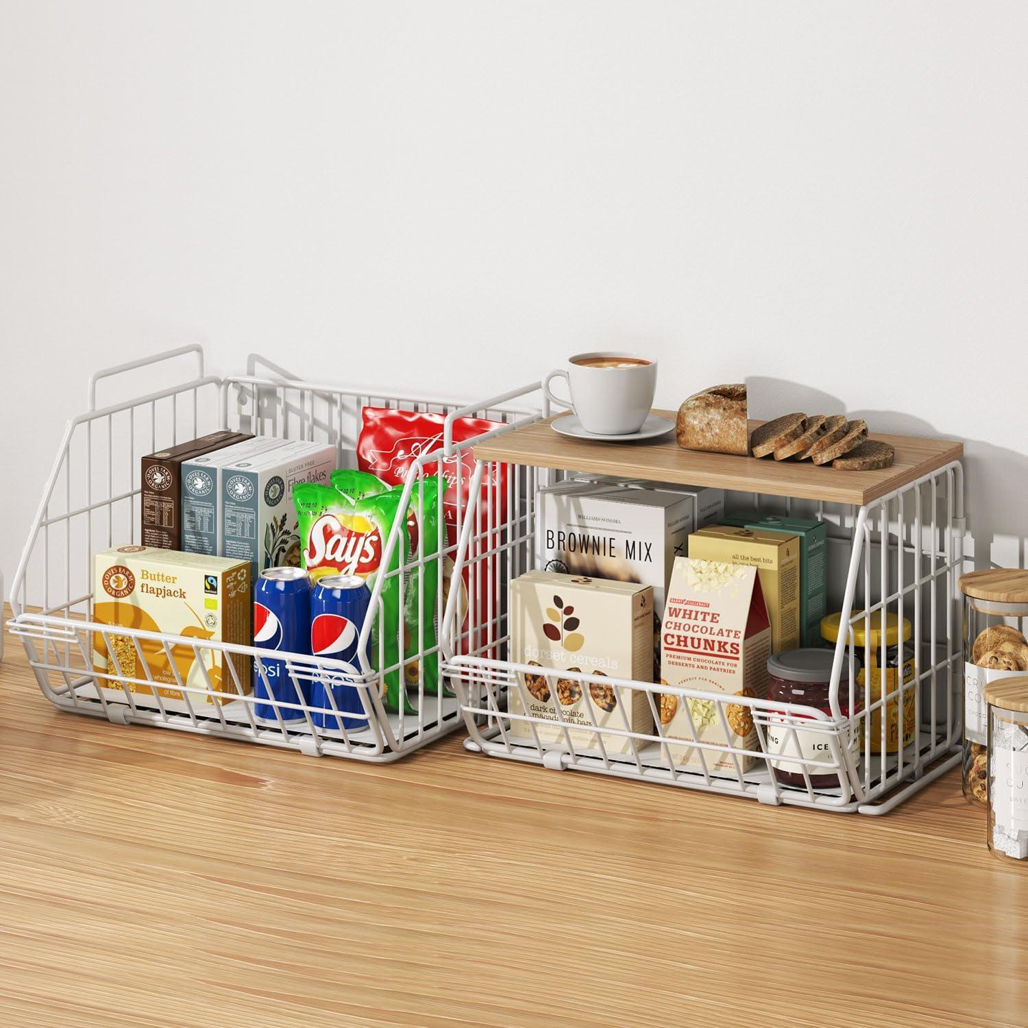 Cesta de Almacenamiento Apilable Wetheny con Tapa de Madera - 2 Niveles