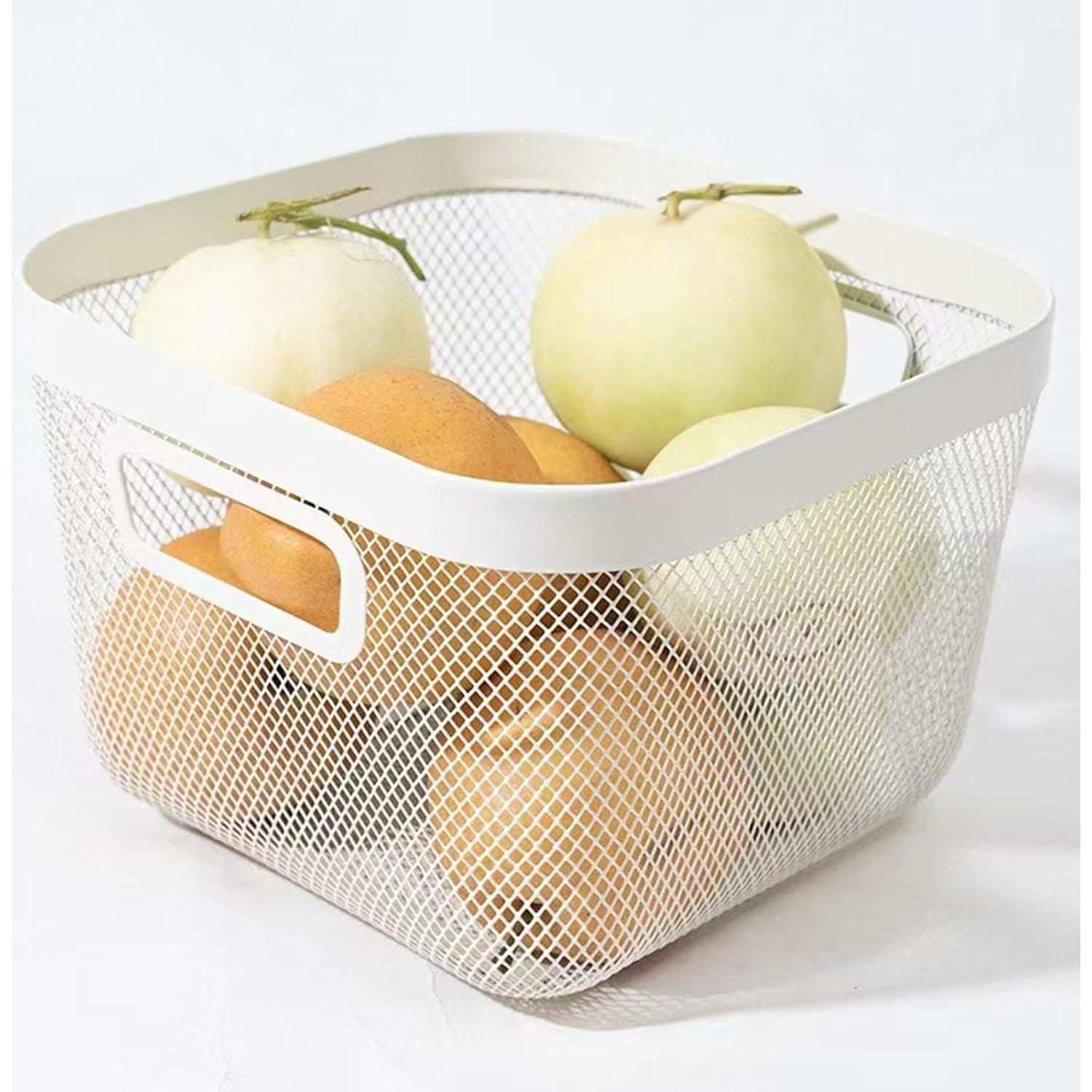 Cesta de Almacenamiento de Malla de Alambre AJIODA Blanca 24.5x24x17 cm