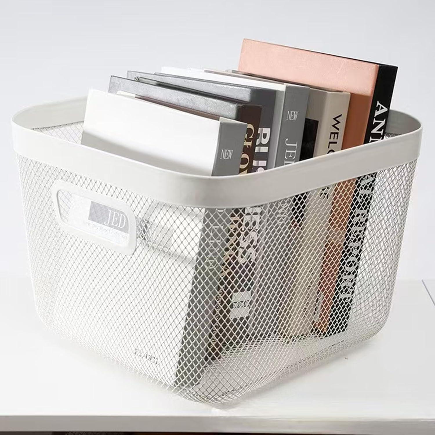 Cesta de Almacenamiento de Malla de Alambre AJIODA Blanca 24.5x24x17 cm