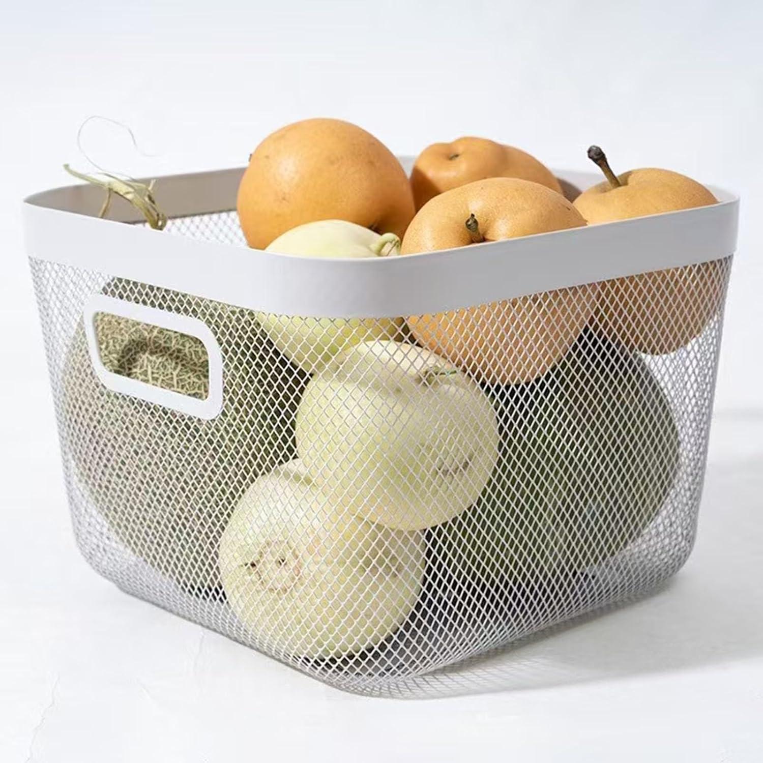 Cesta de Almacenamiento de Malla de Alambre AJIODA Blanca 24.5x24x17 cm