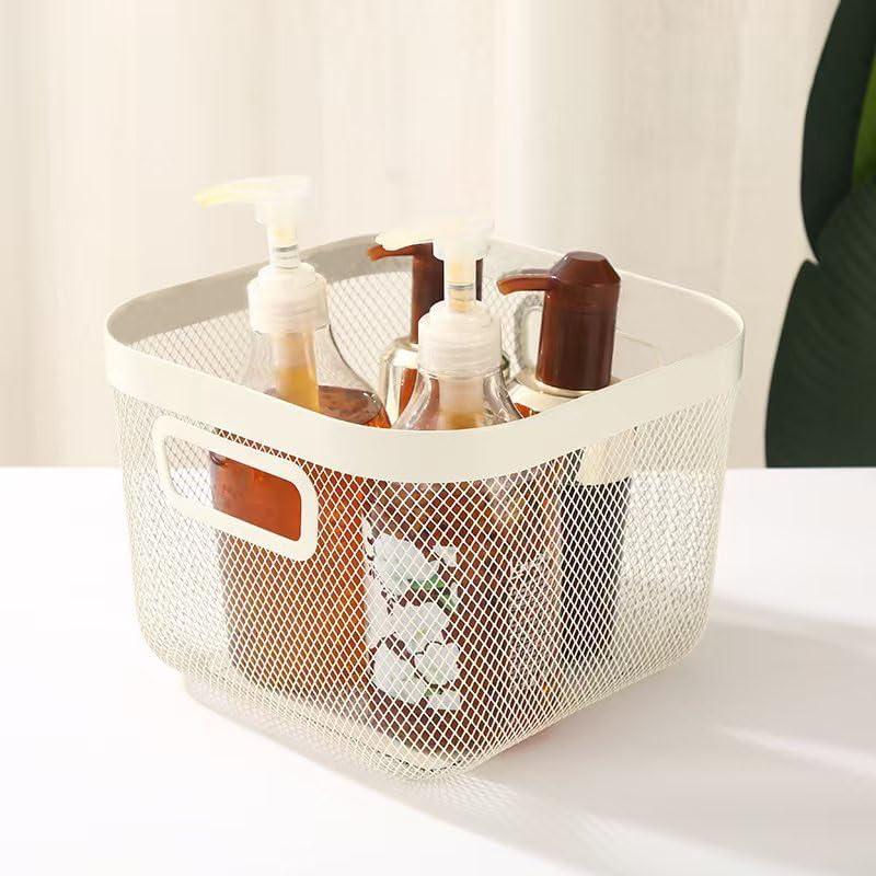 Cesta de Almacenamiento de Malla de Alambre AJIODA Blanca 24.5x24x17 cm