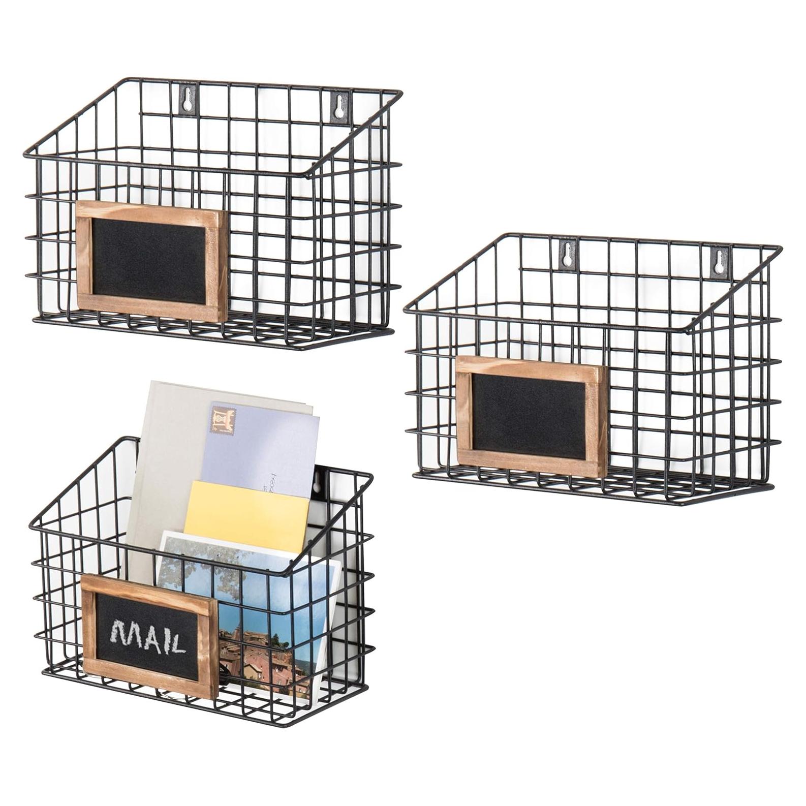 Cesta de Almacenamiento de Alambre Metálico MyGift - Juego de 3, Negro