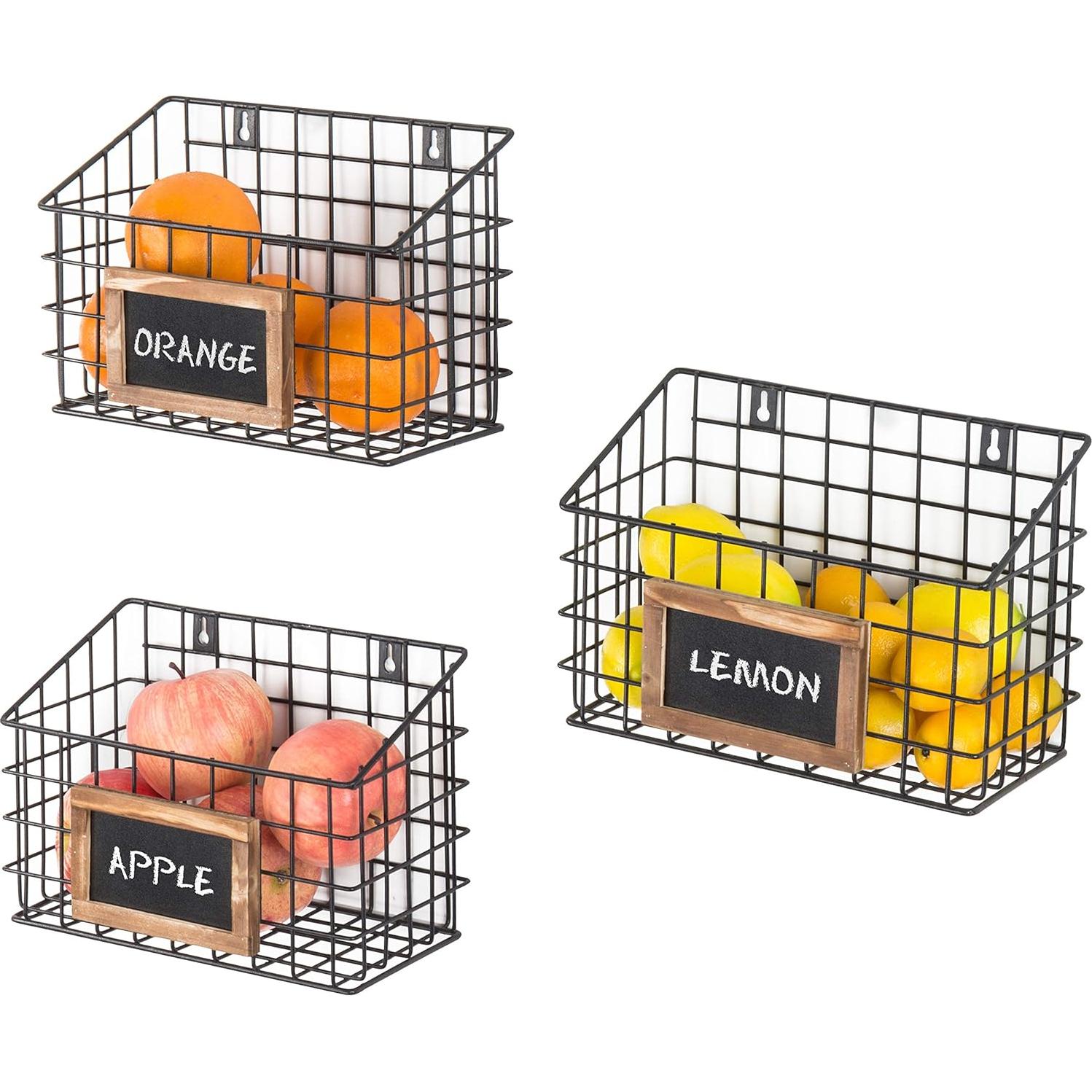 Cesta de Almacenamiento de Alambre Metálico MyGift - Juego de 3, Negro