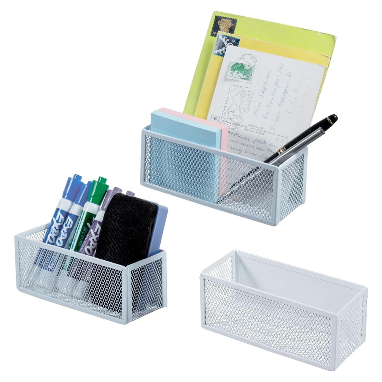 Cestas de Almacenamiento Magnéticas MyGift - Juego de 3 - Malla Blanca