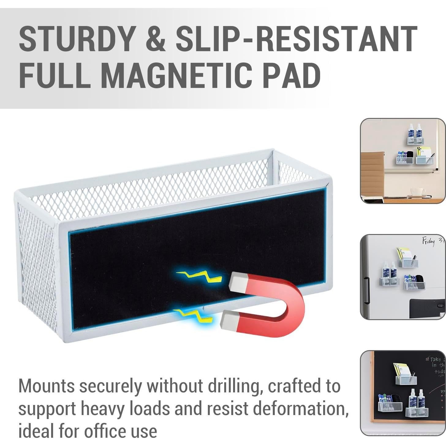 Cestas de Almacenamiento Magnéticas MyGift - Juego de 3 - Malla Blanca