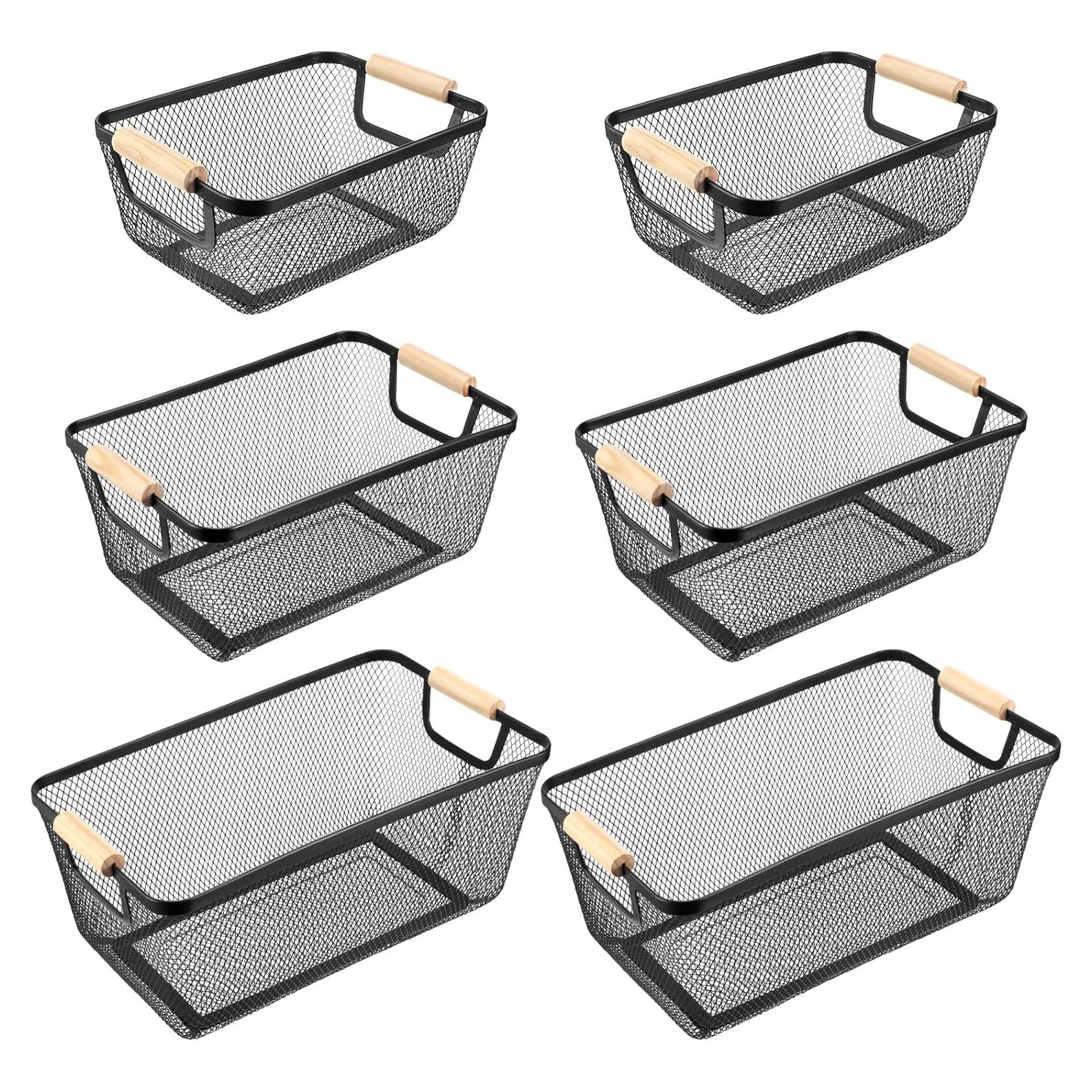 Cestas de Alambre Metálico Maxcheck - 6 Piezas con Mangos de Madera
