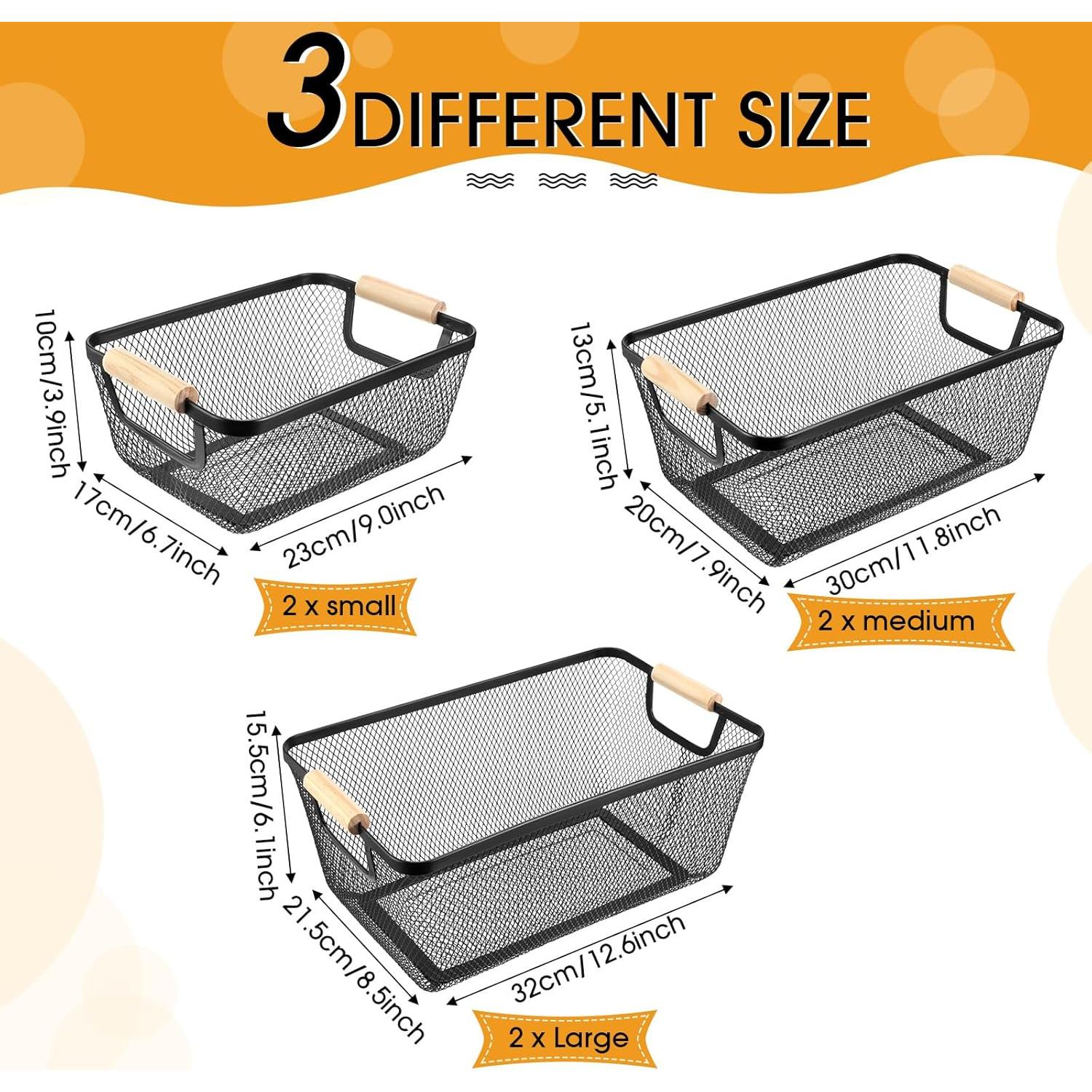 Cestas de Alambre Metálico Maxcheck - 6 Piezas con Mangos de Madera