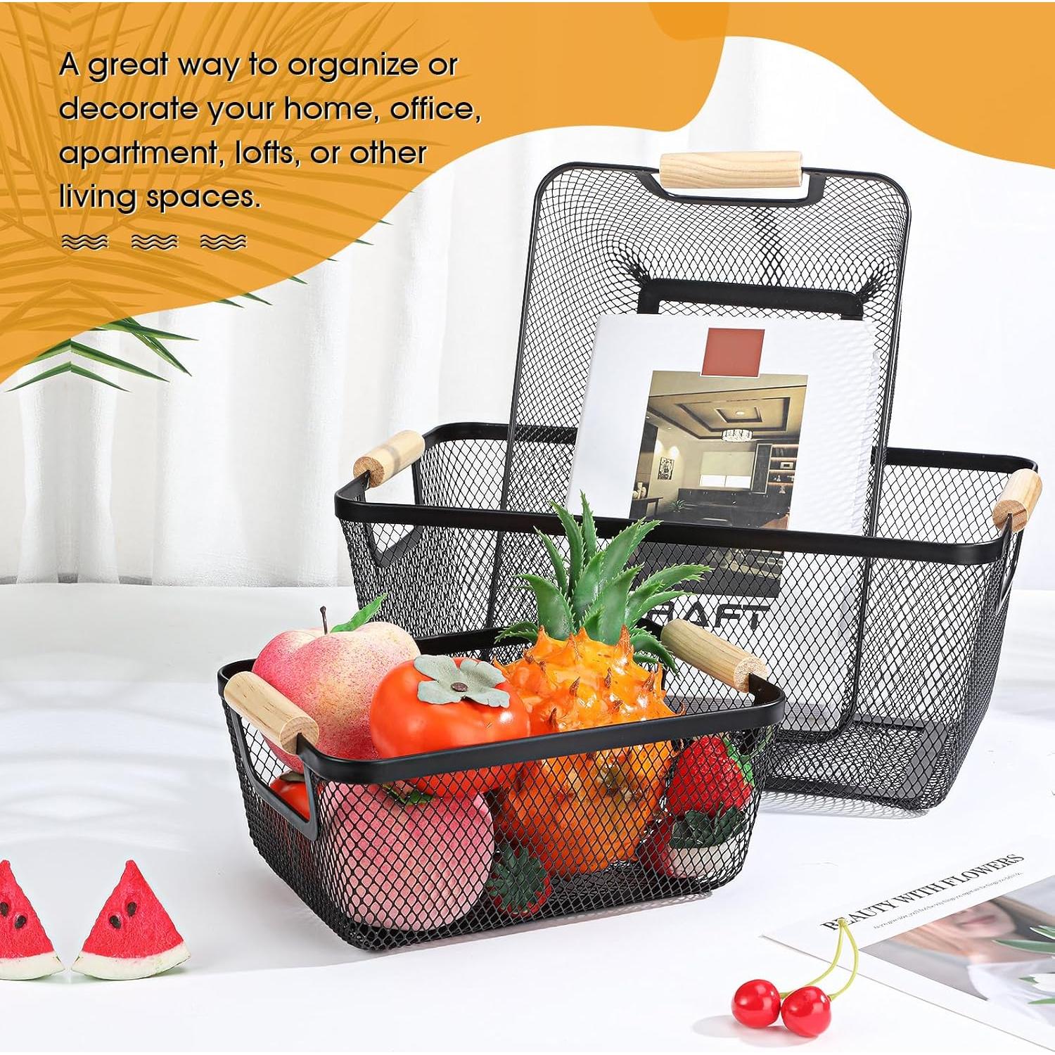 Cestas de Alambre Metálico Maxcheck - 6 Piezas con Mangos de Madera