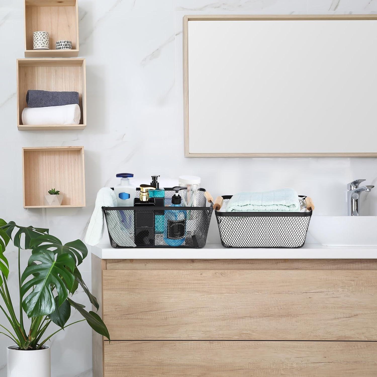 Cestas de Alambre Metálico Maxcheck - 6 Piezas con Mangos de Madera