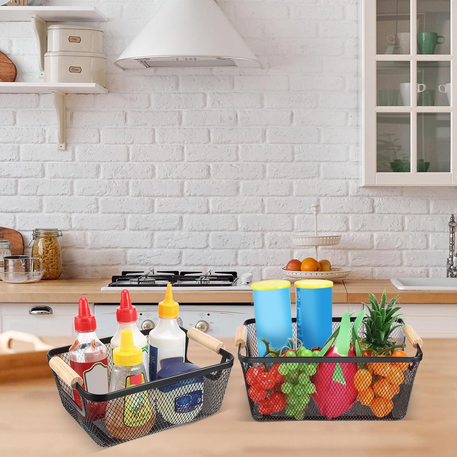 Cestas de Alambre Metálico Maxcheck - 6 Piezas con Mangos de Madera