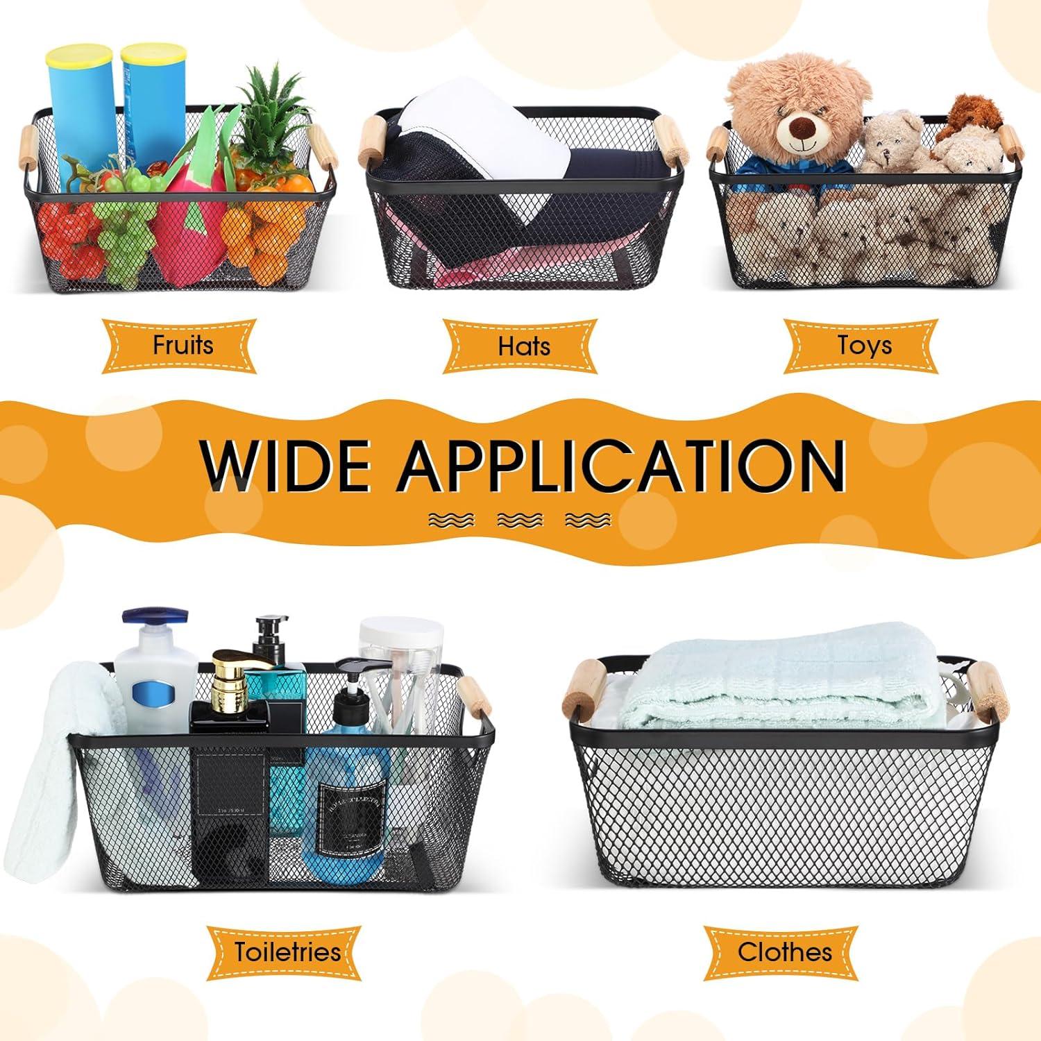 Cestas de Alambre Metálico Maxcheck - 6 Piezas con Mangos de Madera