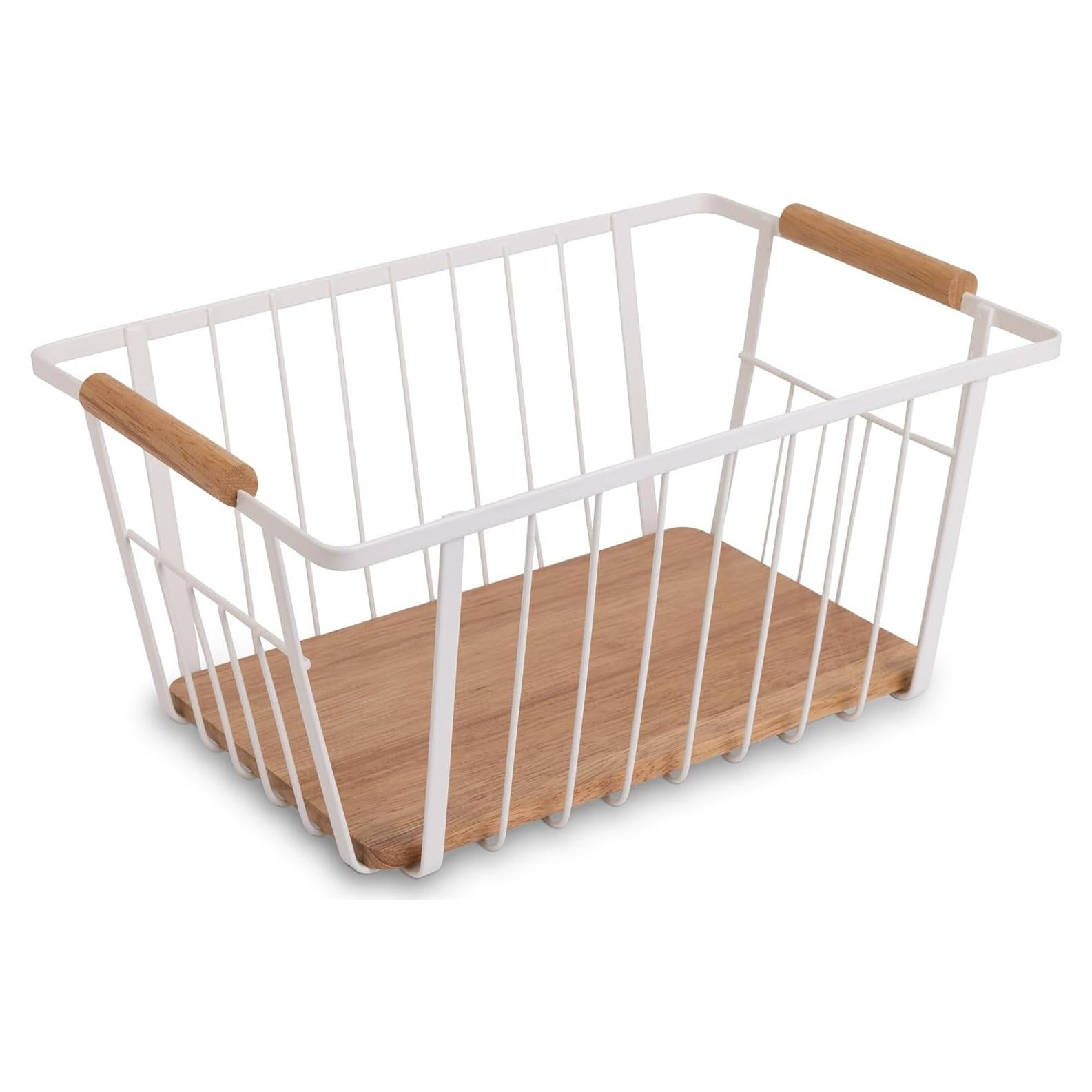 Cesta de Alambre y Madera Diseño Inteligente 32.4x21.6x15.2 cm