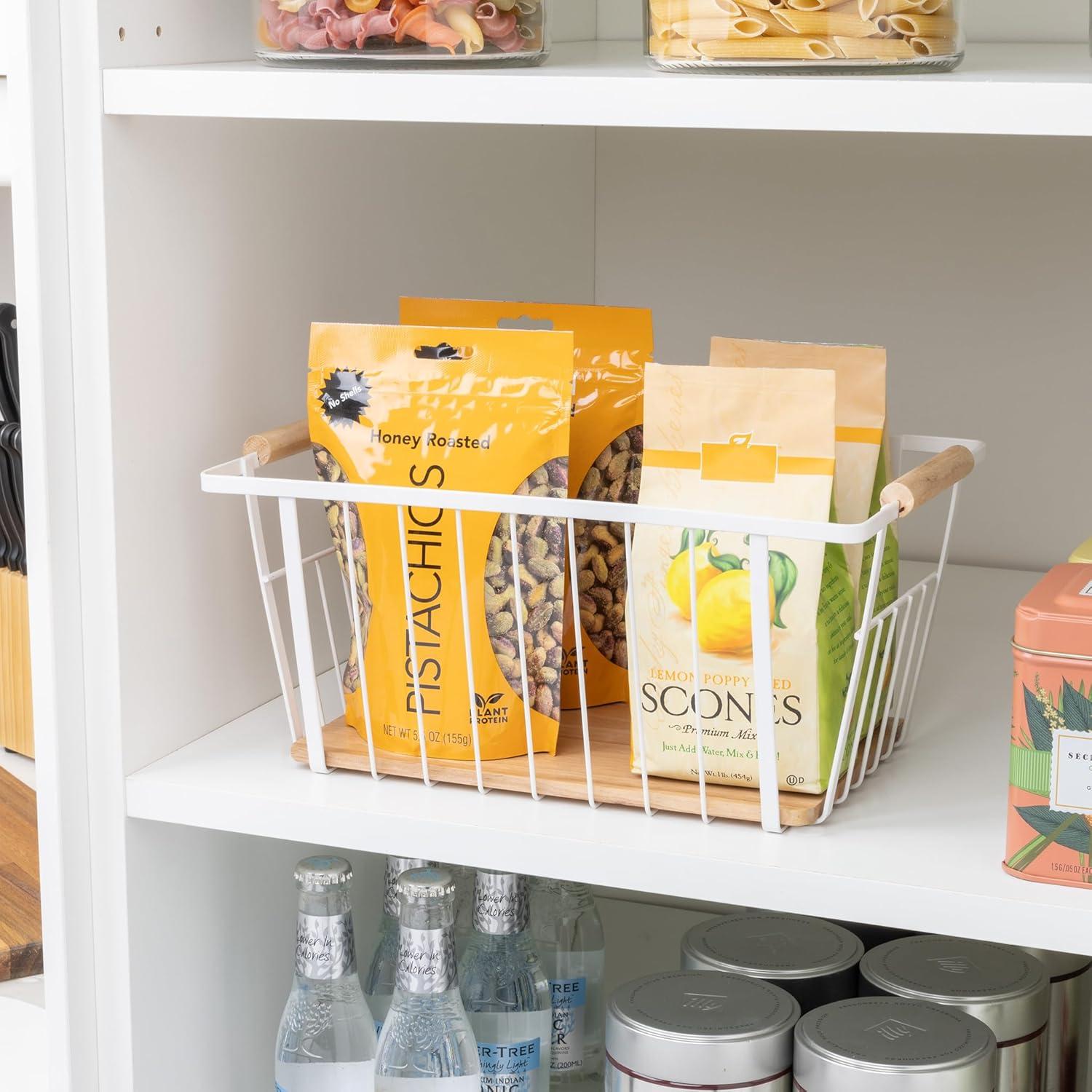 Cesta de Alambre y Madera Diseño Inteligente 32.4x21.6x15.2 cm