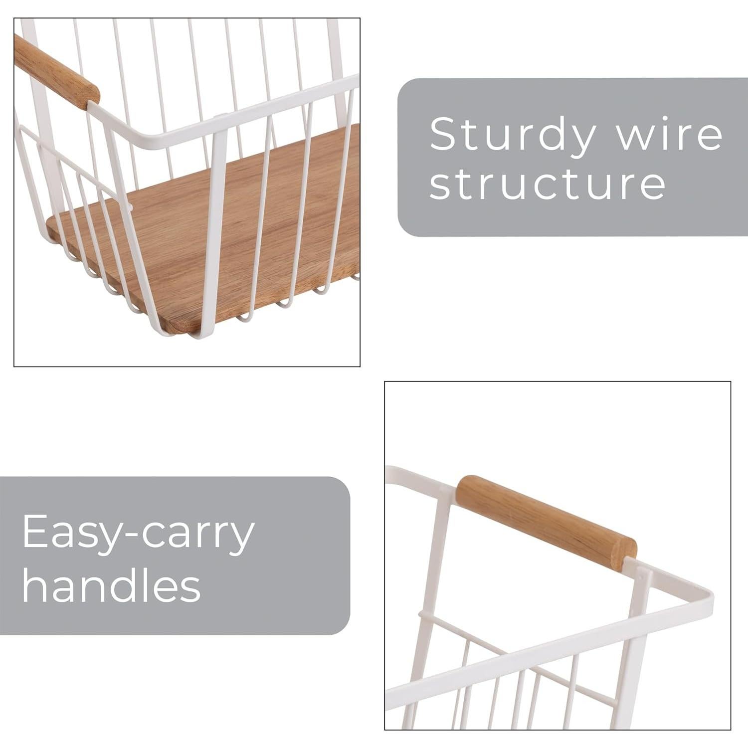 Cesta de Alambre y Madera Diseño Inteligente 32.4x21.6x15.2 cm