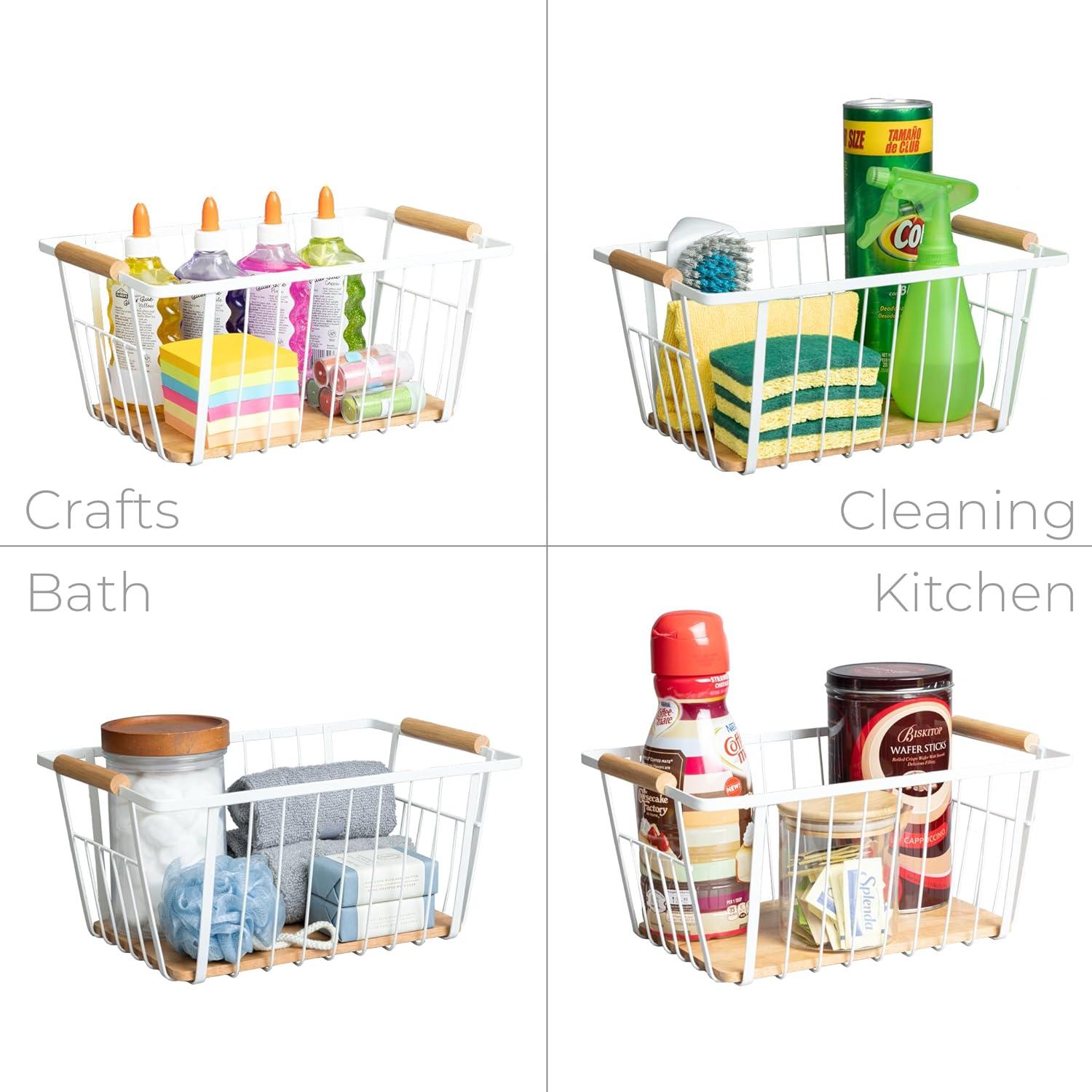 Cesta de Alambre y Madera Diseño Inteligente 32.4x21.6x15.2 cm