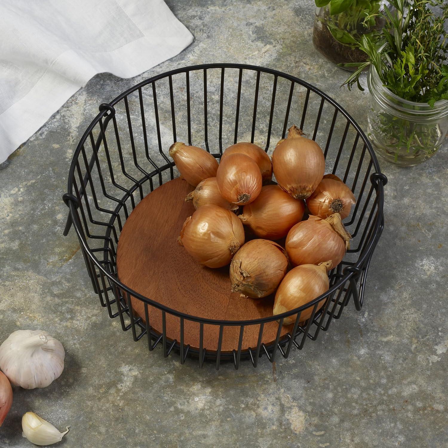 Cesta de Alambre Mikasa Centro Ashford con Base de Madera