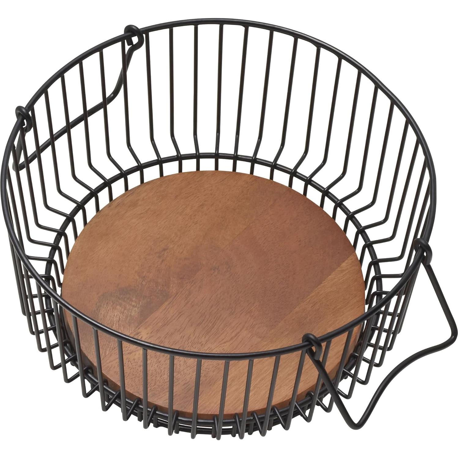 Cesta de Alambre Mikasa Centro Ashford con Base de Madera