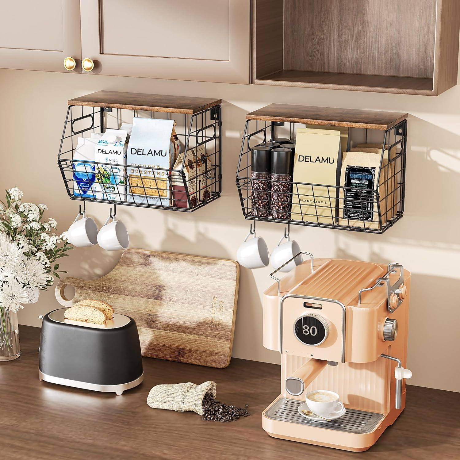 Cesta de Frutas Apilable Delamu 2 Paquete con Tapa de Madera