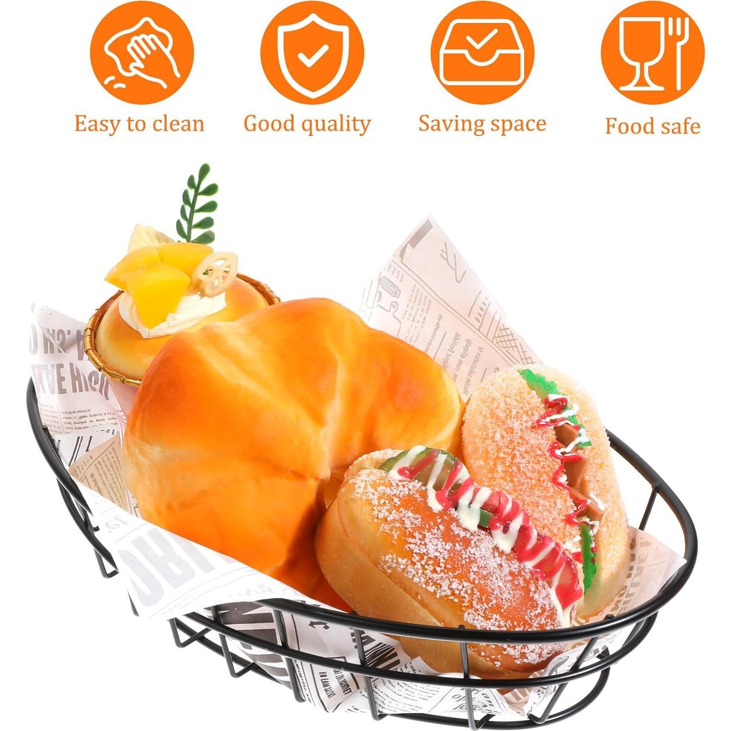 6 Cestas de Pan de Alambre Negro Vin Beauty 24.5x15.5 cm