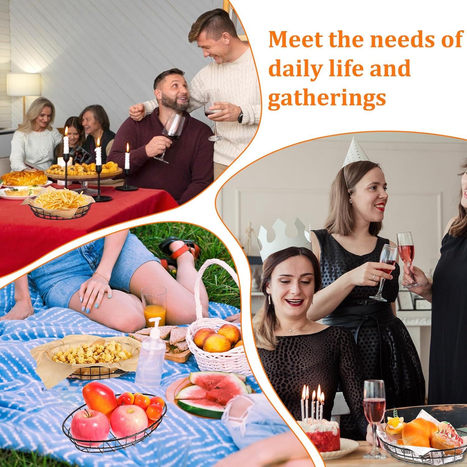 6 Cestas de Pan de Alambre Negro Vin Beauty 24.5x15.5 cm