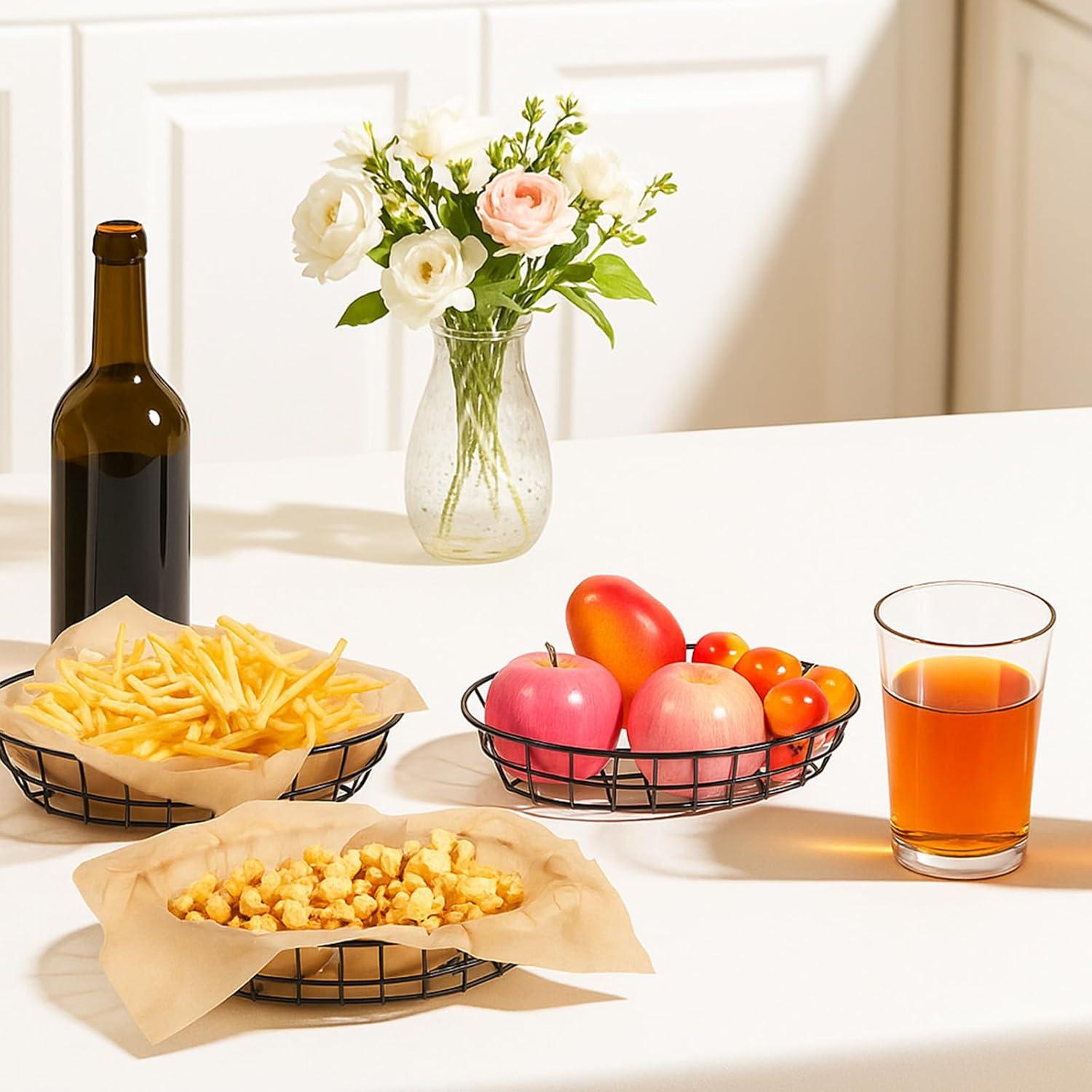 6 Cestas de Pan de Alambre Negro Vin Beauty 24.5x15.5 cm