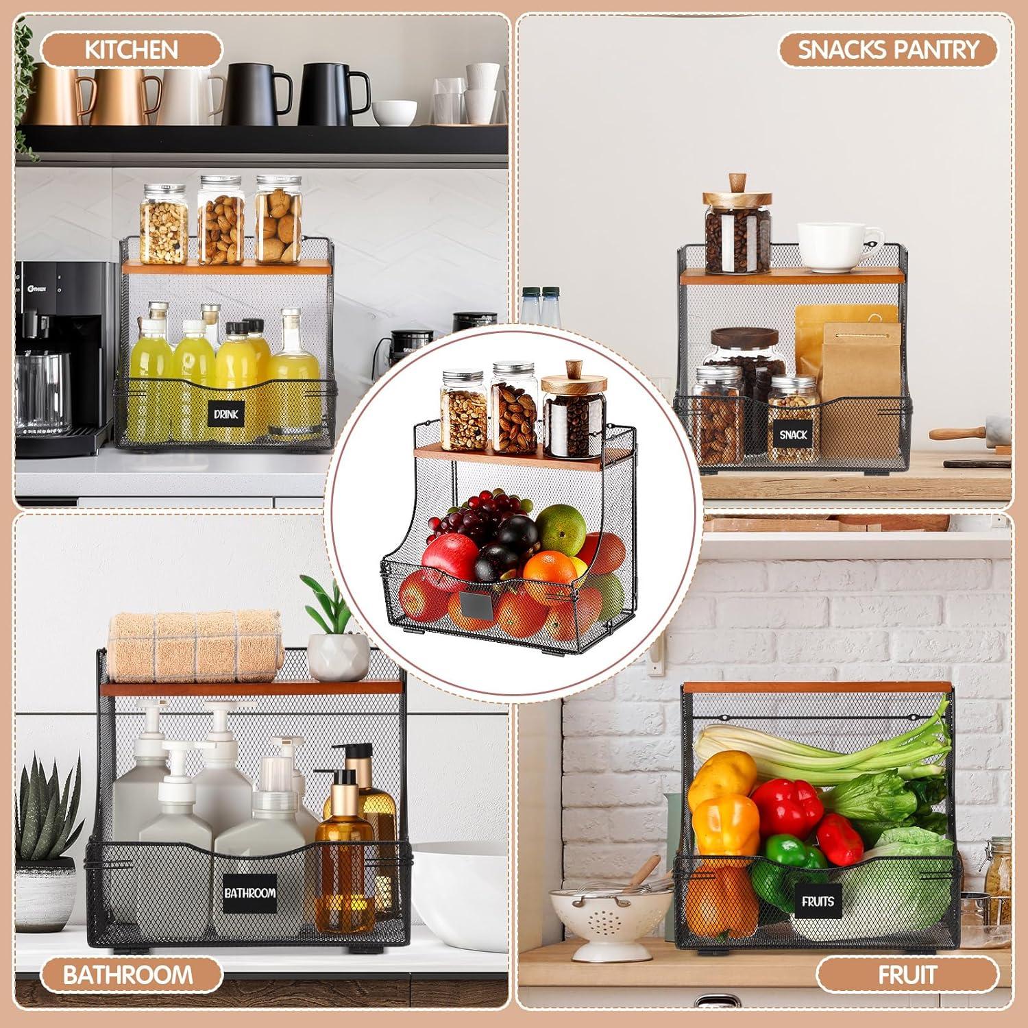 Cestas de Frutas Apilables Honeydak 2 Piezas con Tapa de Madera