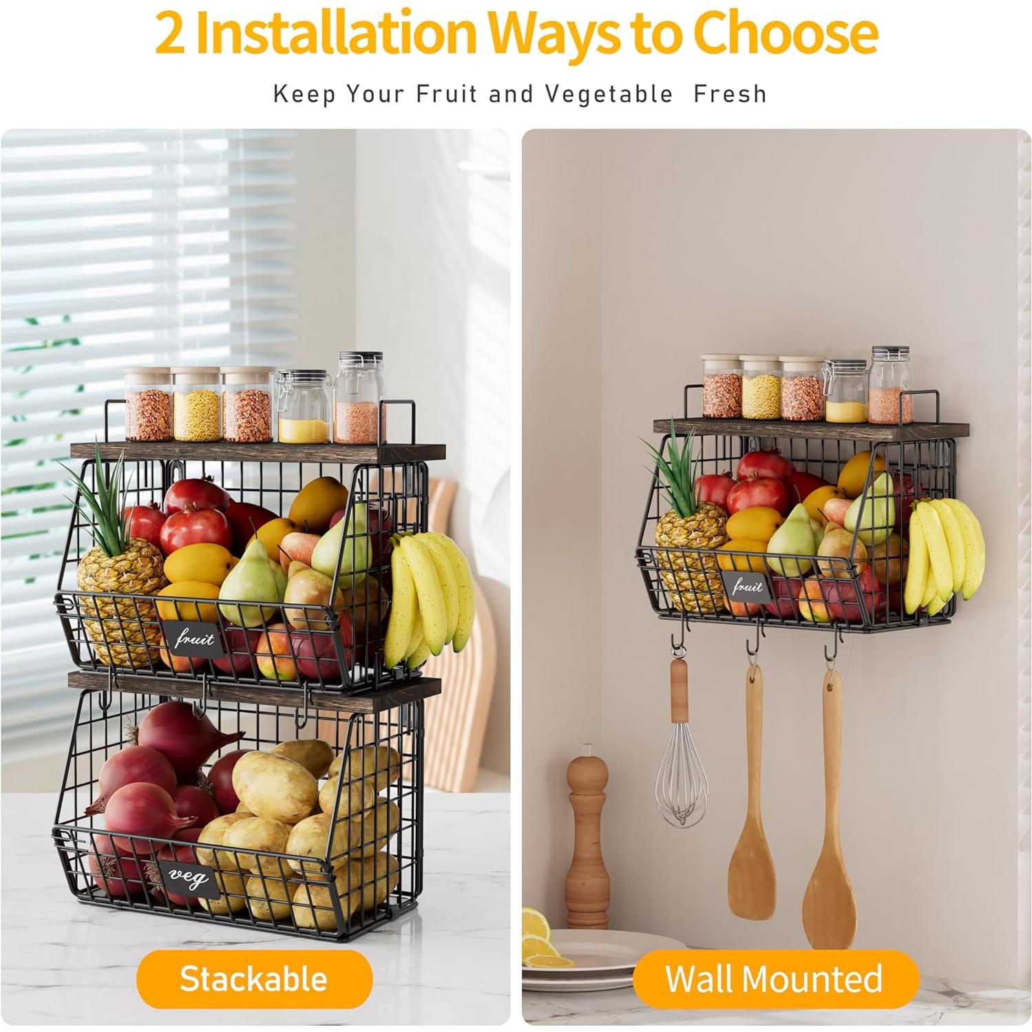 Cestas de Frutas Colgantes Segtenant - 2 Piezas Apilables