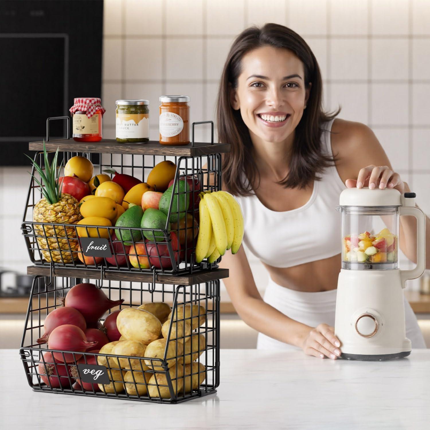 Cestas de Frutas Colgantes Segtenant - 2 Piezas Apilables