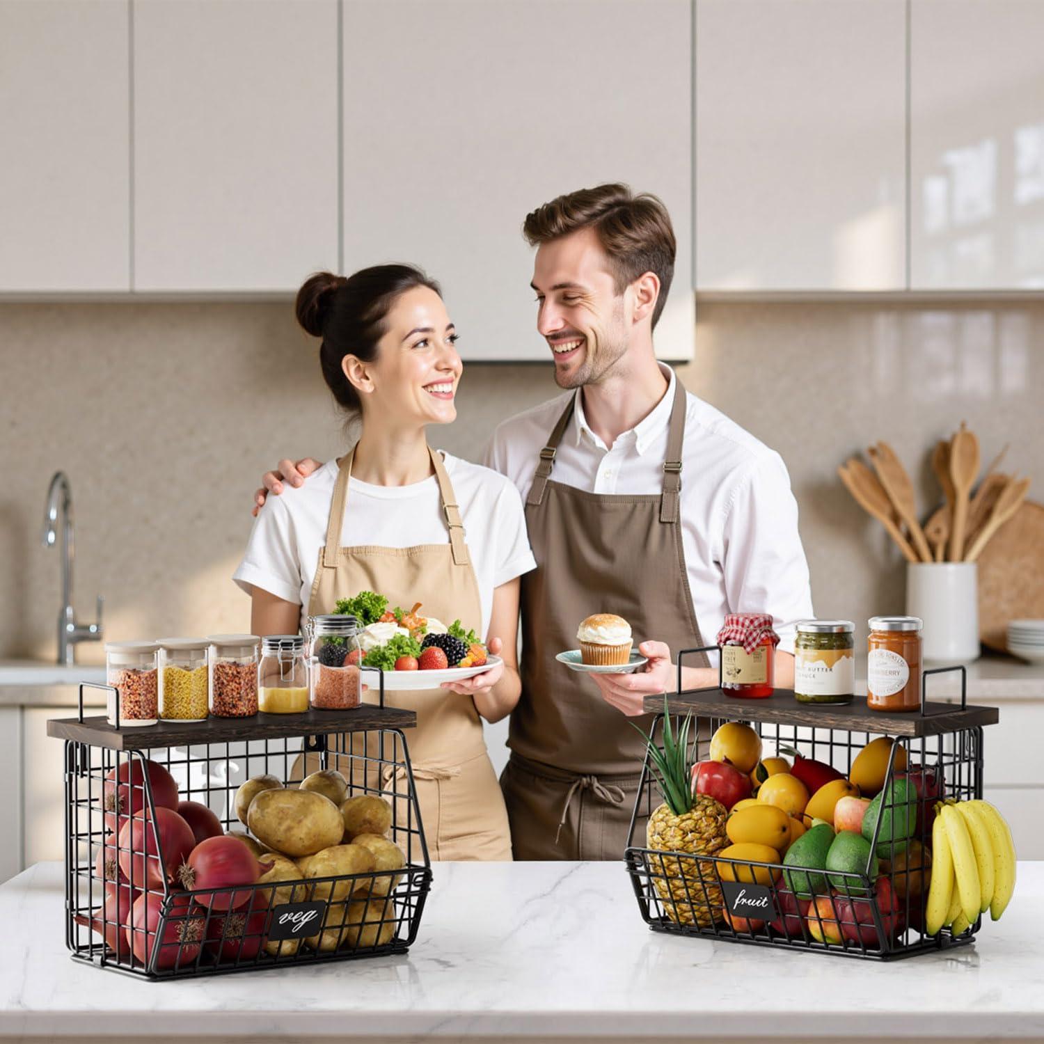 Cestas de Frutas Colgantes Segtenant - 2 Piezas Apilables