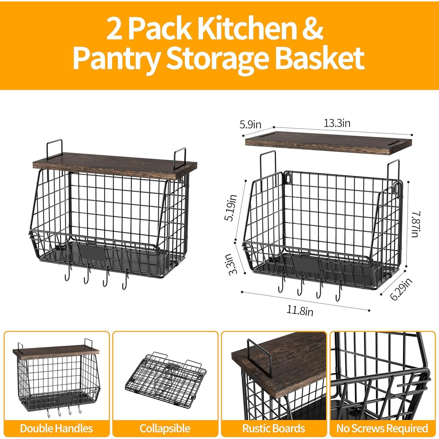 Cestas de Frutas Colgantes Segtenant - 2 Piezas Apilables