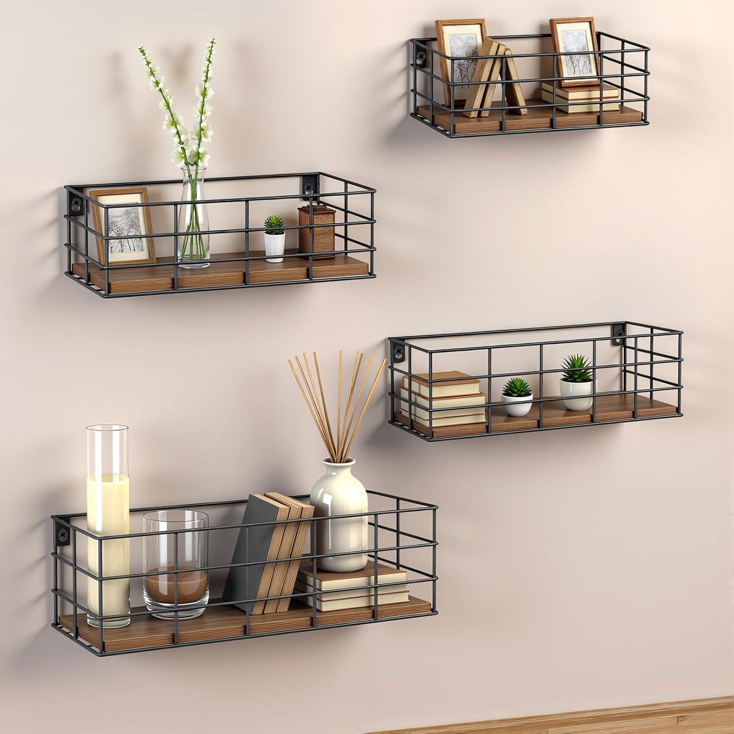 4 Estantes Flotantes Yihurlm de Madera y Metal 40x14cm