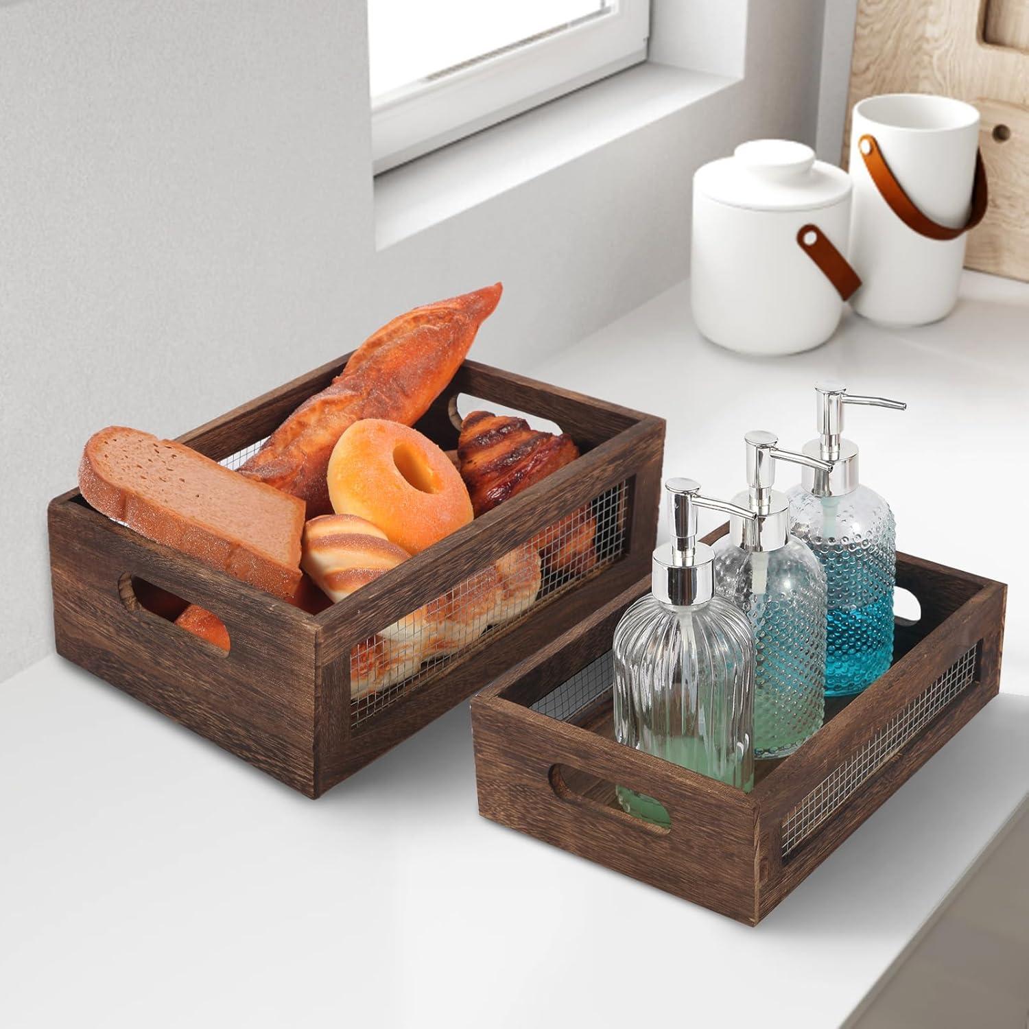 Cestas de Almacenamiento de Madera Rústica JNWLDZMY, Juego de 2