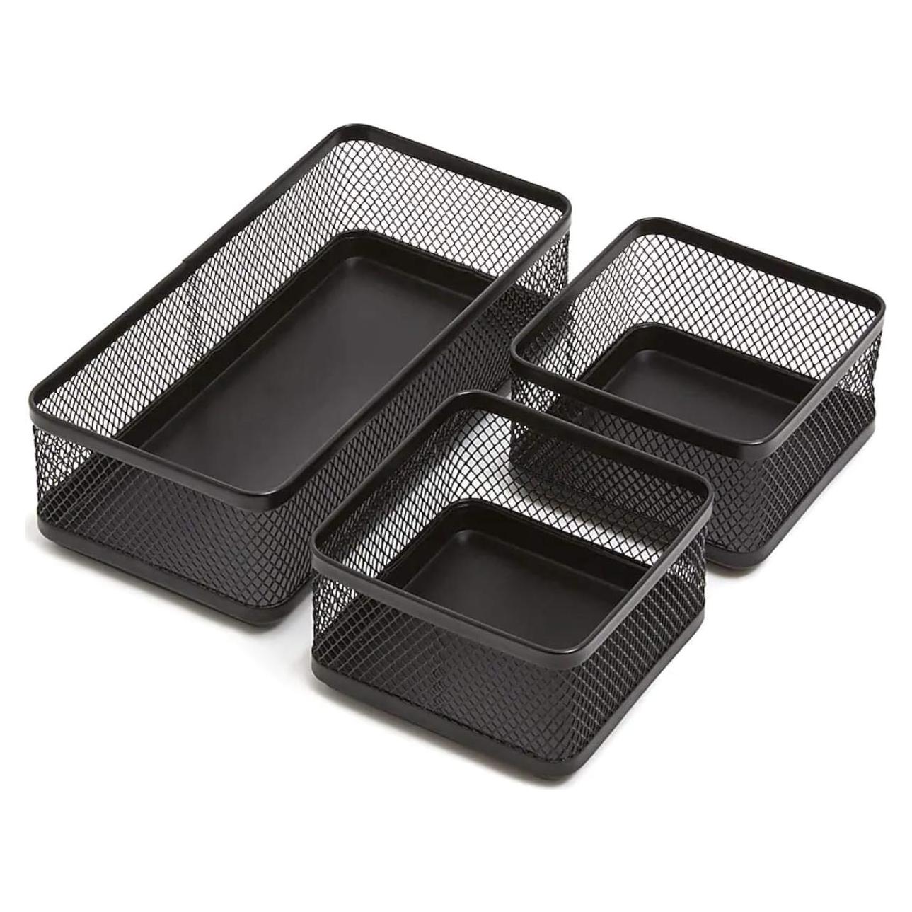 Organizador de Escritorio 1EnLaOficina Malla Negra 3 Compartimentos